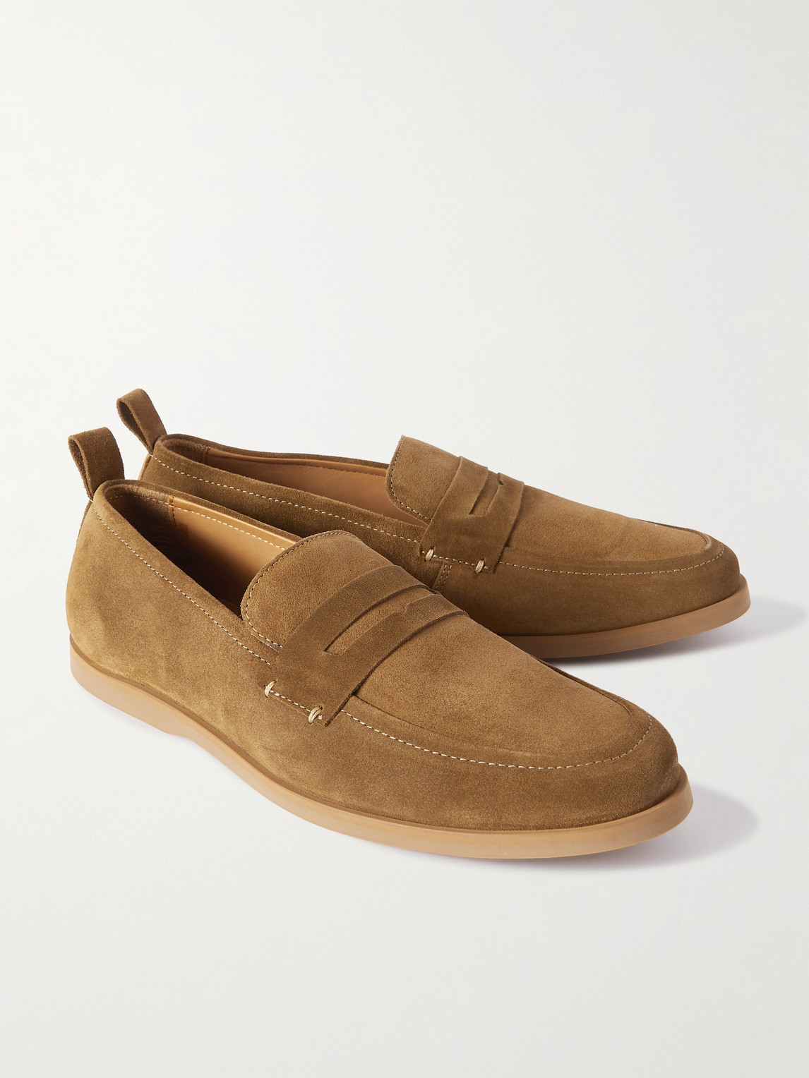 Shop Mr P Leo Suede Penny Loafers In Brown