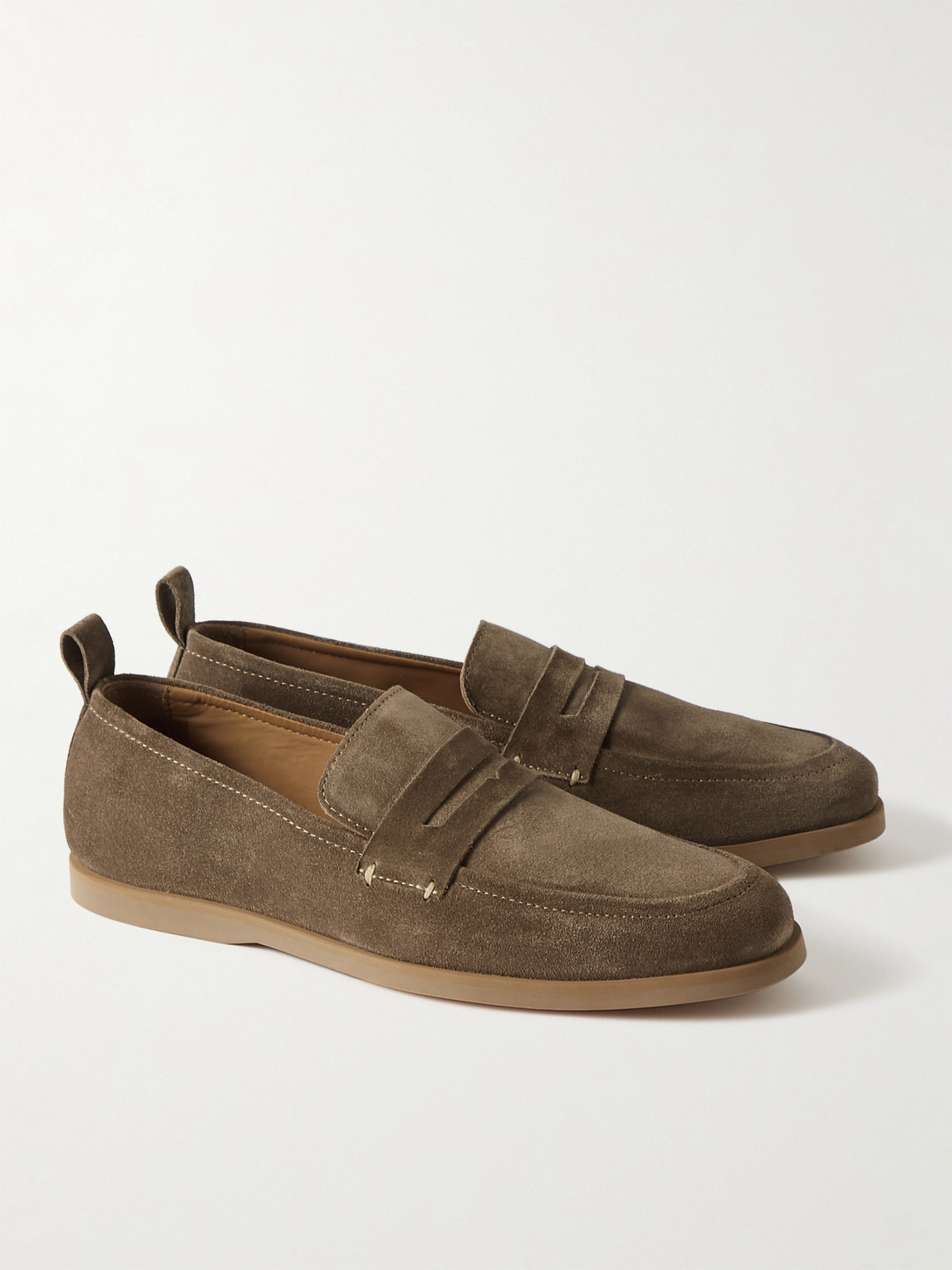 Shop Mr P Leo Suede Penny Loafers In Brown