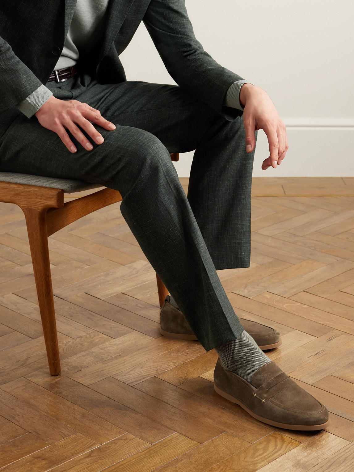 Shop Mr P Leo Suede Penny Loafers In Brown