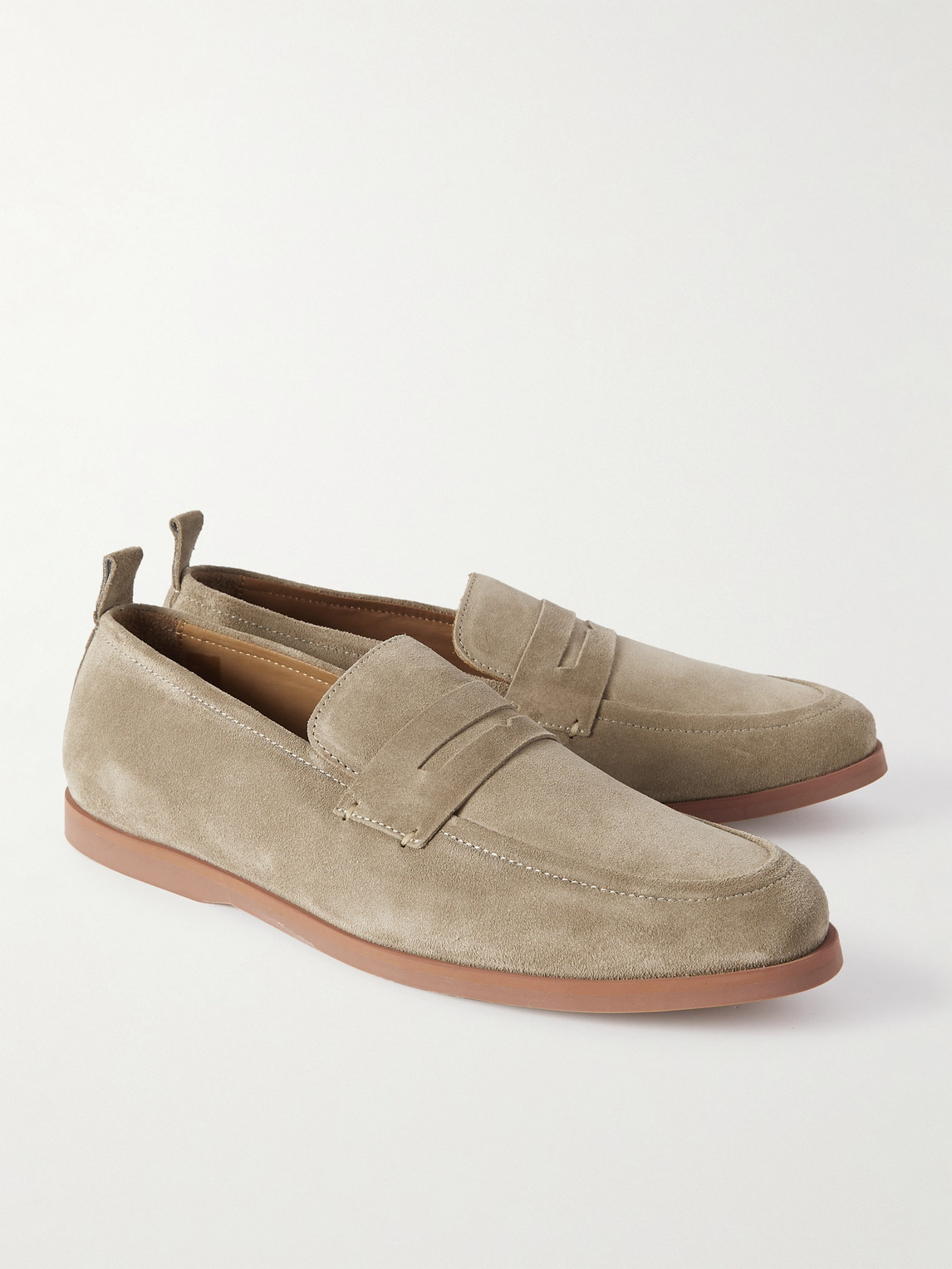 Shop Mr P Leo Suede Penny Loafers In Neutrals