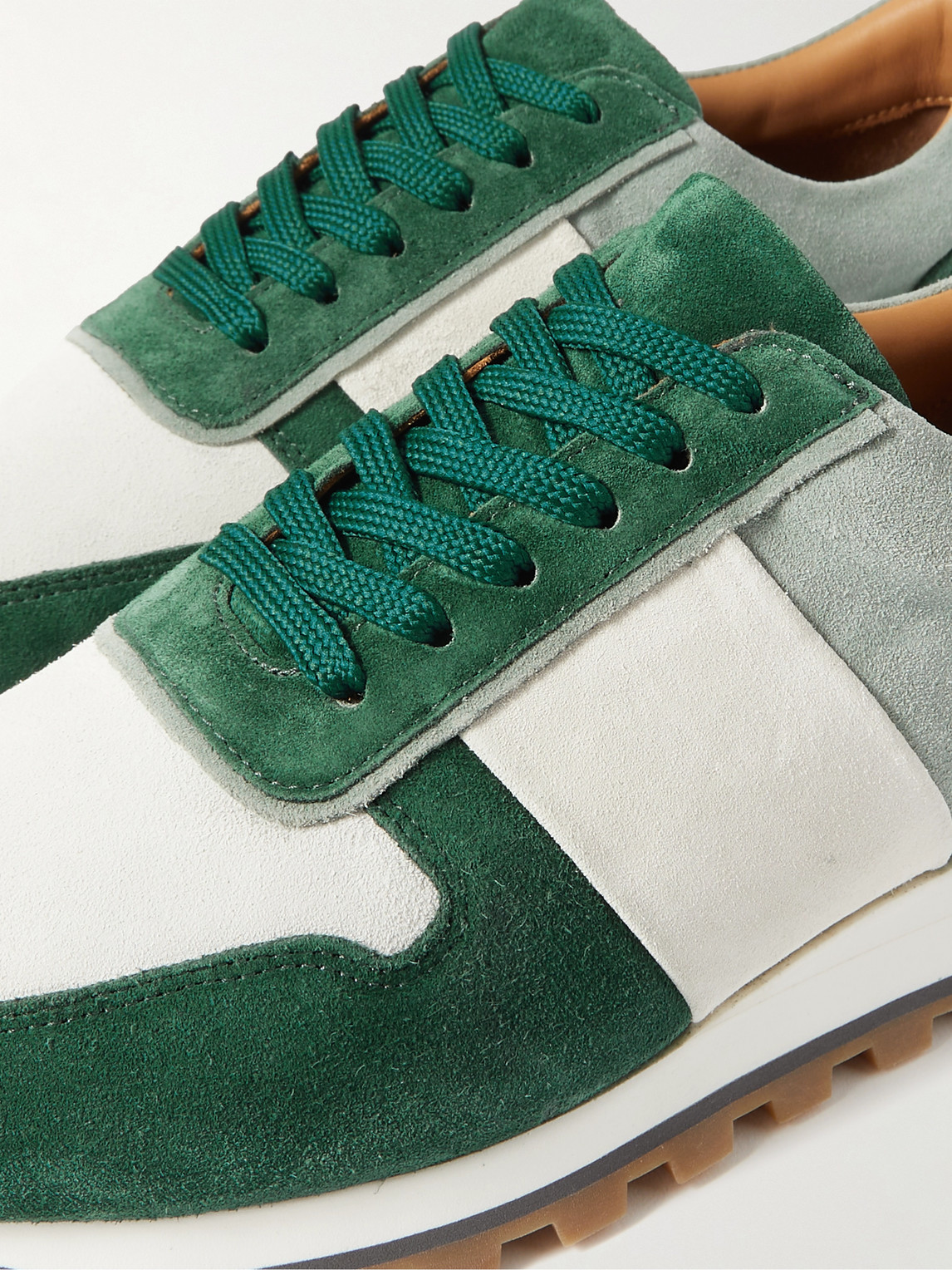 Shop Mr P Carlos Panelled Suede Sneakers In Green