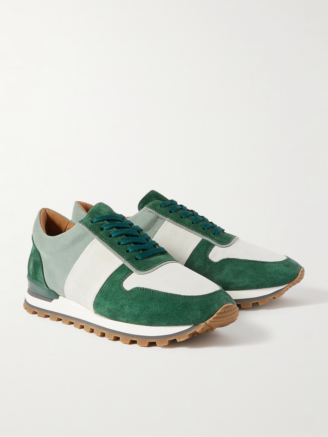 Shop Mr P Carlos Panelled Suede Sneakers In Green