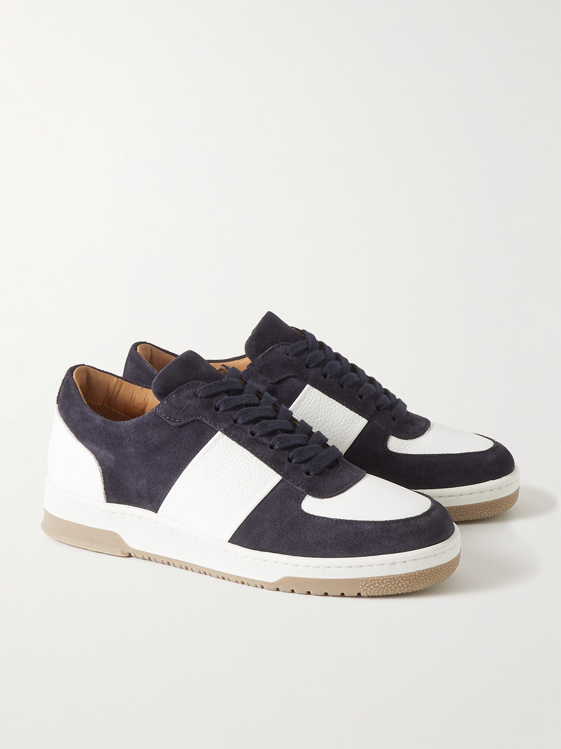 Shop Mr P Atticus Suede And Full-grain Leather Sneakers In Blue