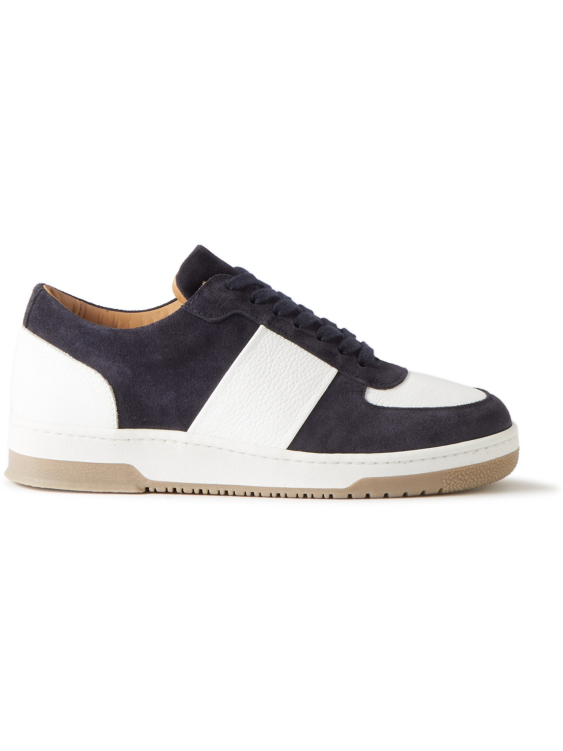 Mr P Atticus Suede And Pebble-grain Leather Sneakers In Blue