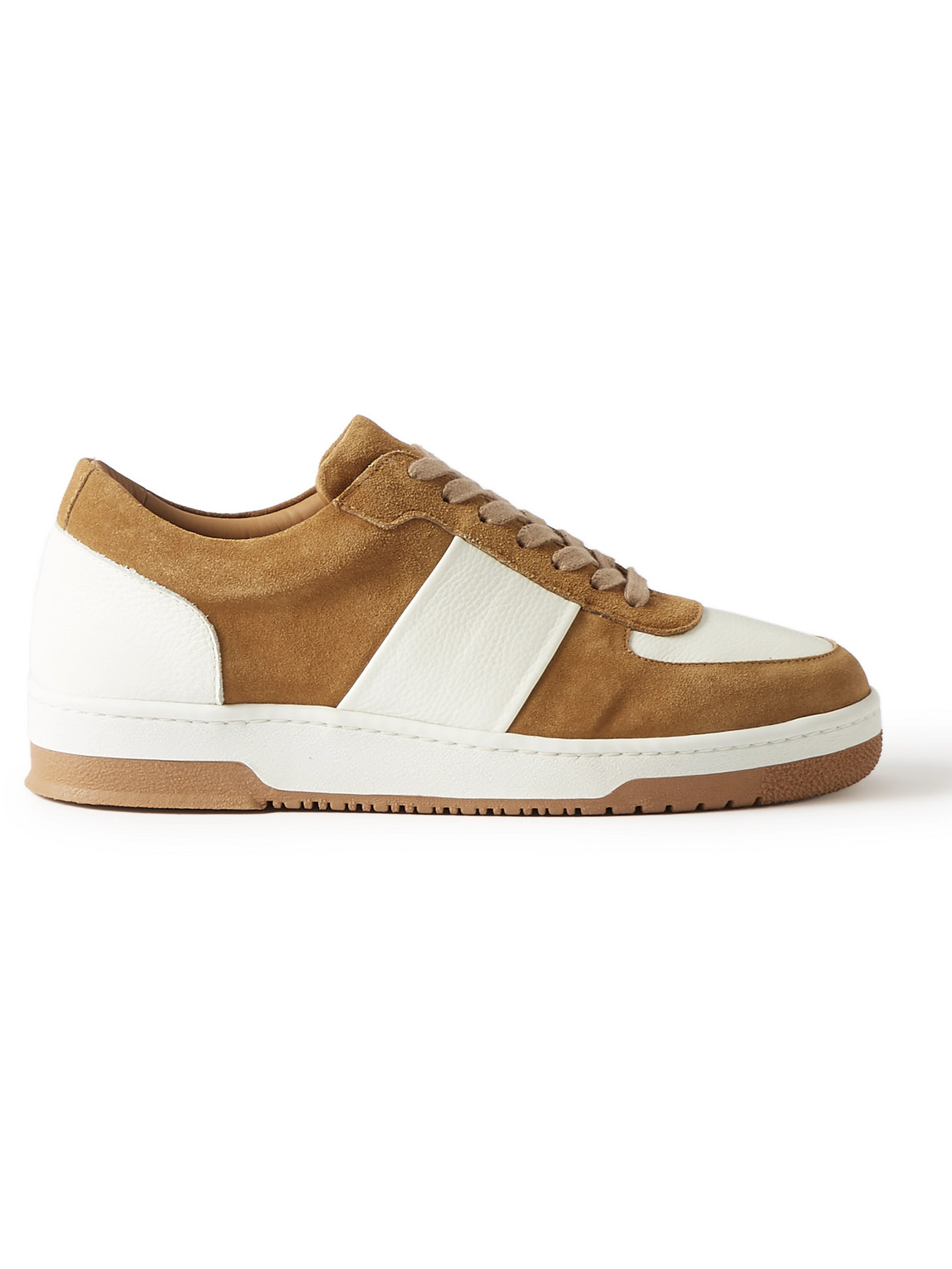 Mr P Atticus Suede And Pebble-grain Leather Sneakers In Brown