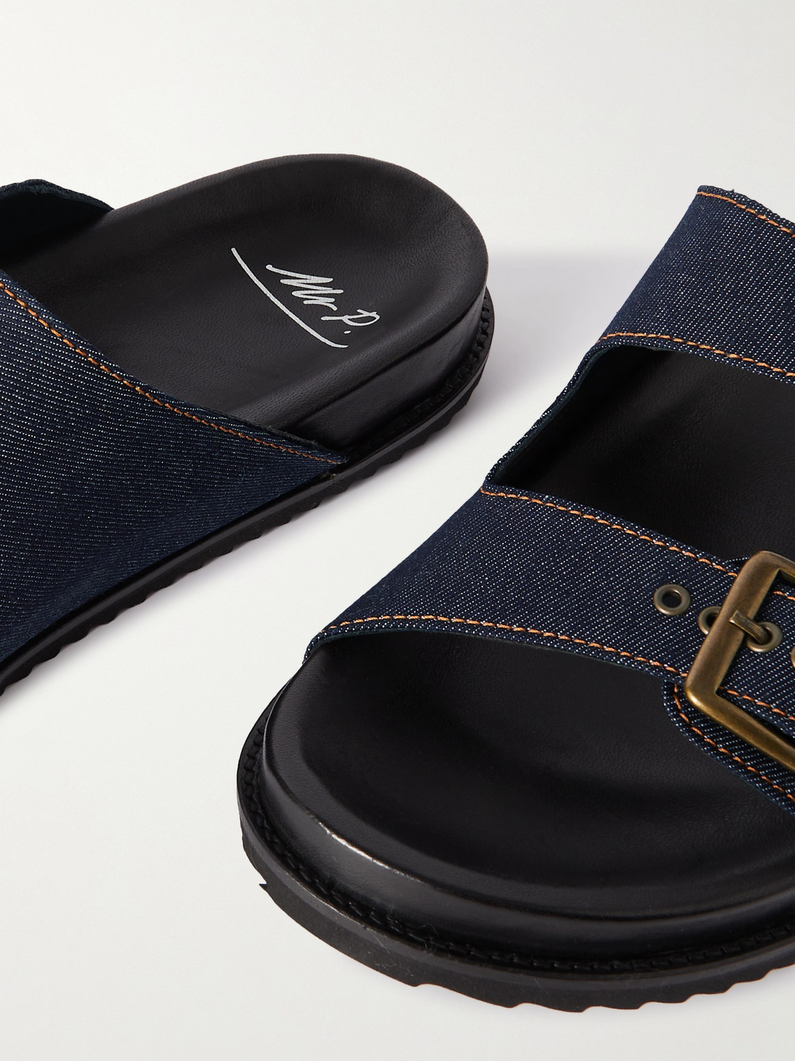 Shop Mr P David Denim Sandals In Blue