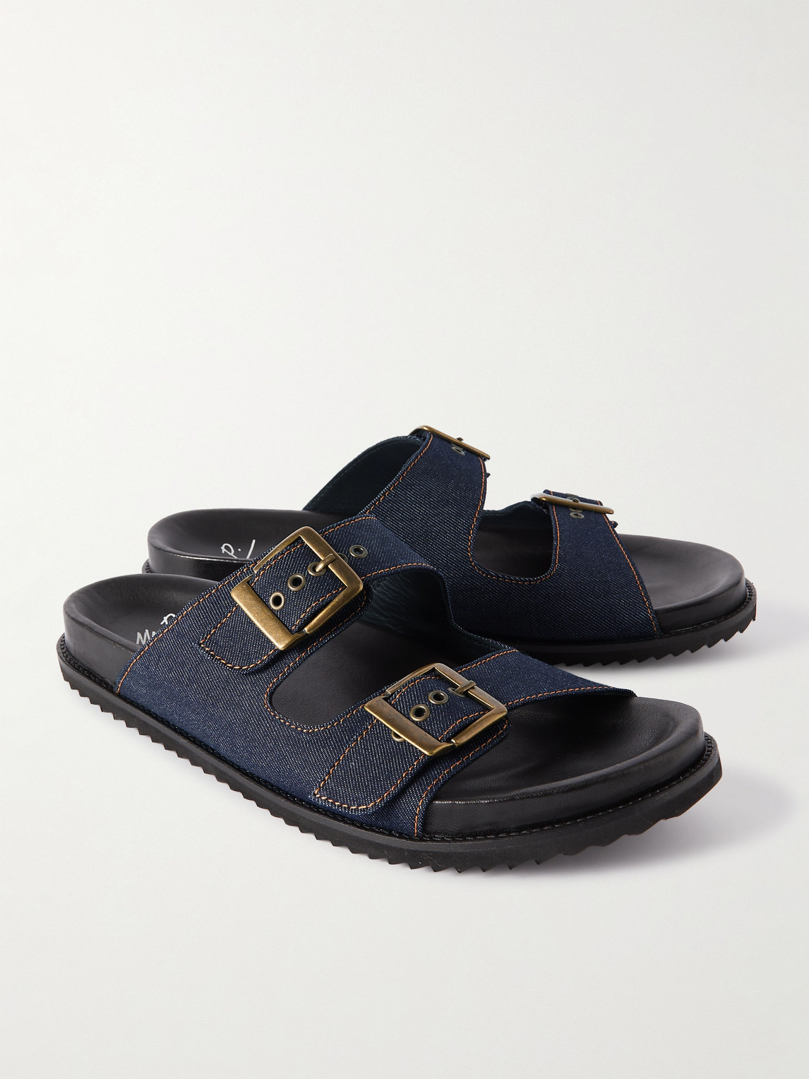 Shop Mr P David Denim Sandals In Blue