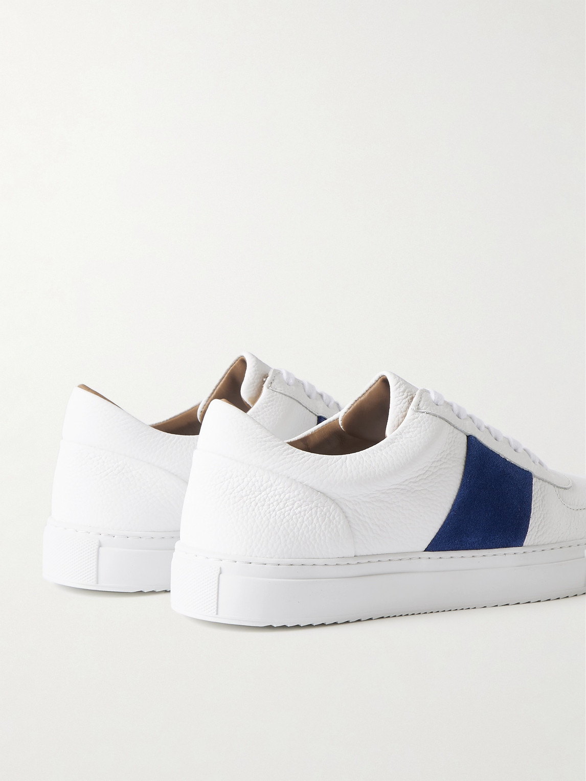 Shop Mr P Larry Pebble-grain Leather And Suede Sneakers In White