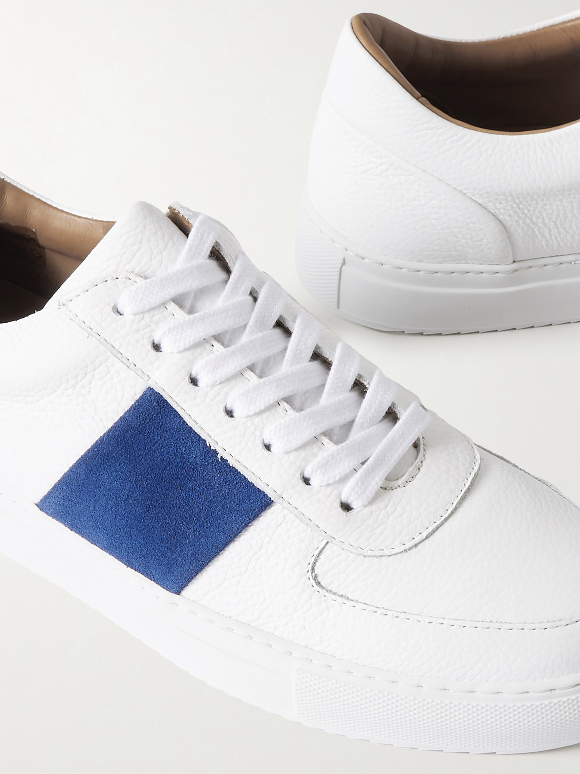 Shop Mr P Larry Pebble-grain Leather And Suede Sneakers In White