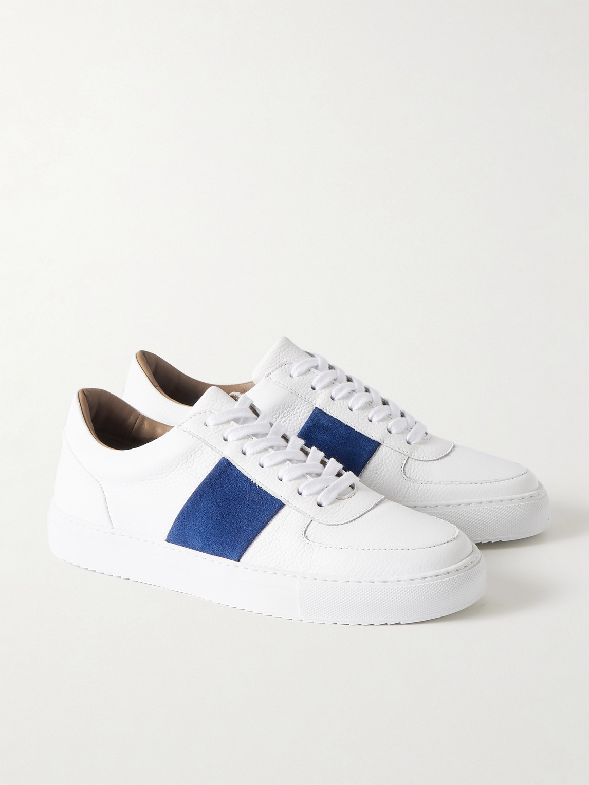 Shop Mr P Larry Pebble-grain Leather And Suede Sneakers In White