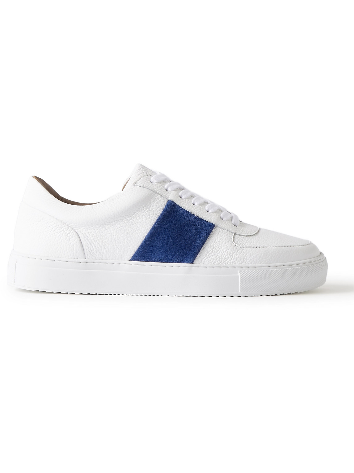 Mr P. Larry Pebble-grain Leather And Suede Sneakers In White