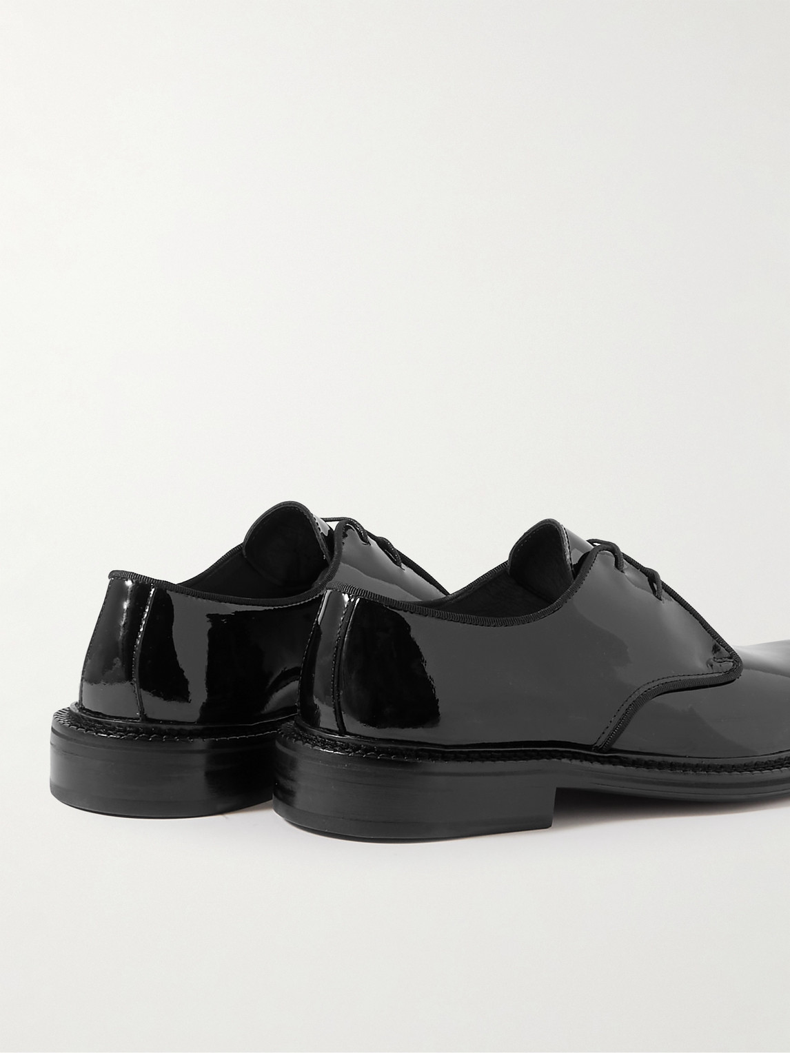 Shop Mr P Grosgrain-trimmed Patent-leather Derby Shoes In Black