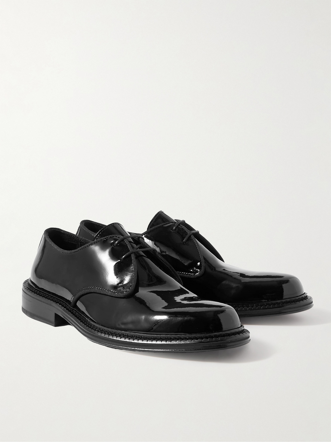 Shop Mr P Grosgrain-trimmed Patent-leather Derby Shoes In Black