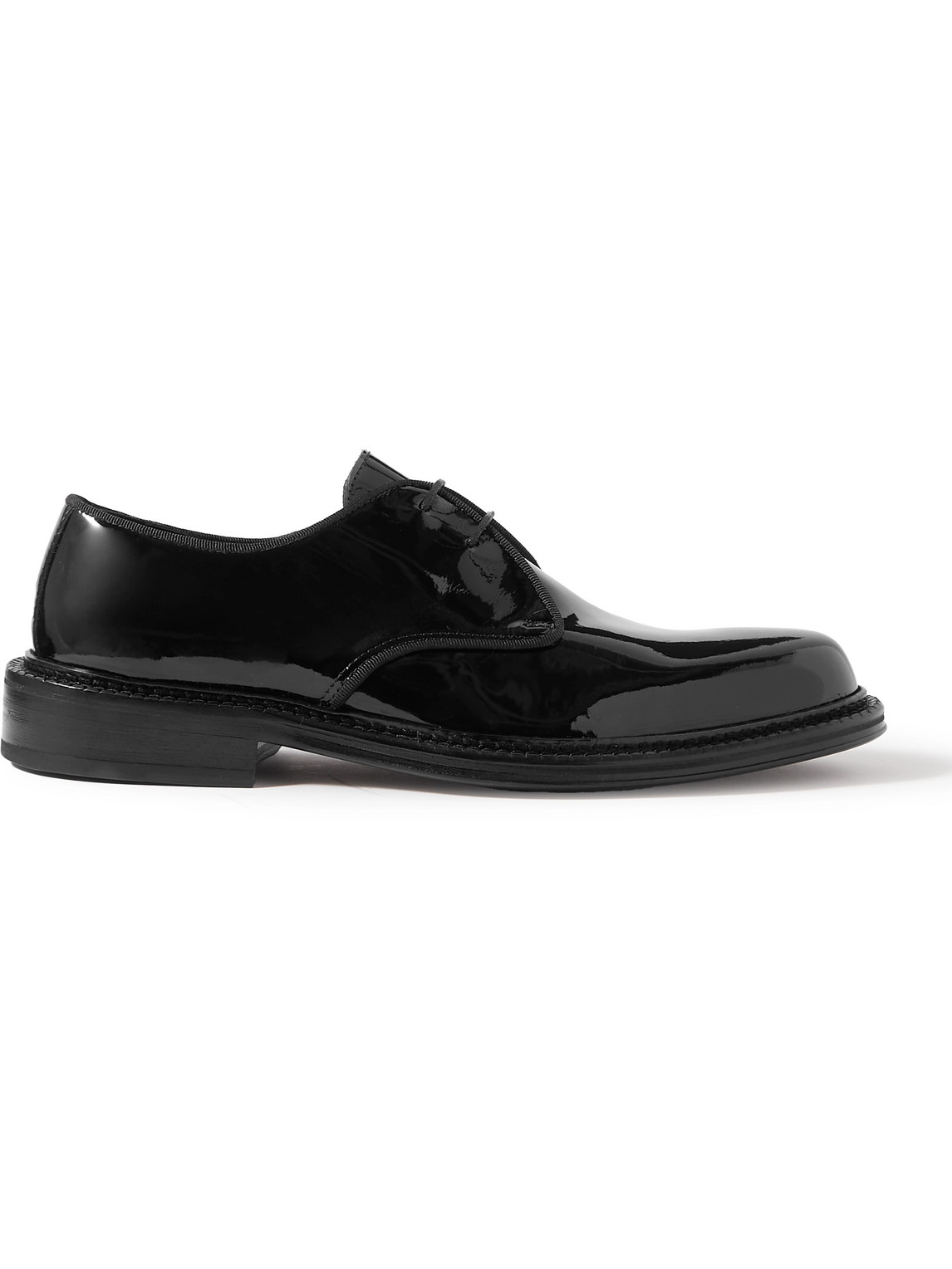 Mr P Grosgrain-trimmed Patent-leather Derby Shoes In Black