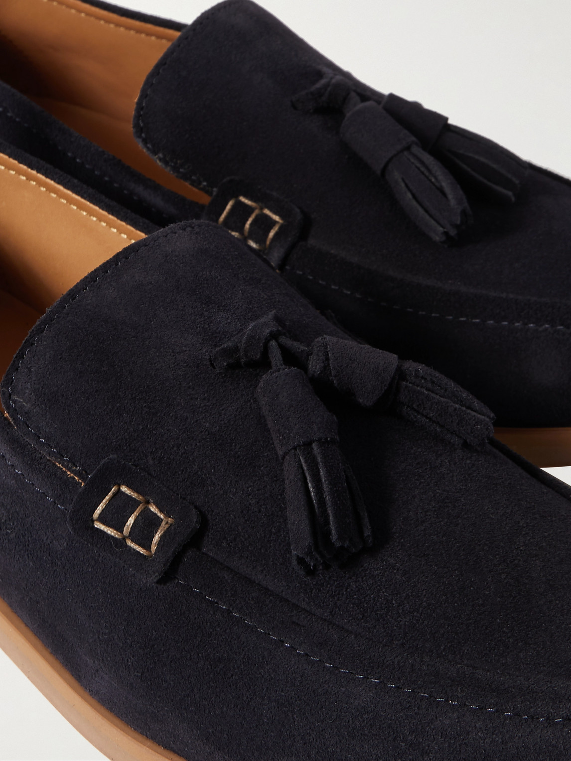 Shop Mr P Leo Tasselled Suede Loafers In Blue