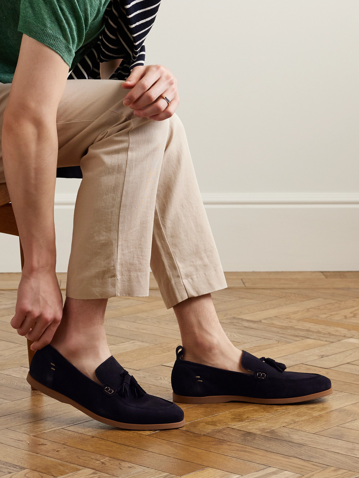 Shop Mr P Leo Tasselled Suede Loafers In Blue