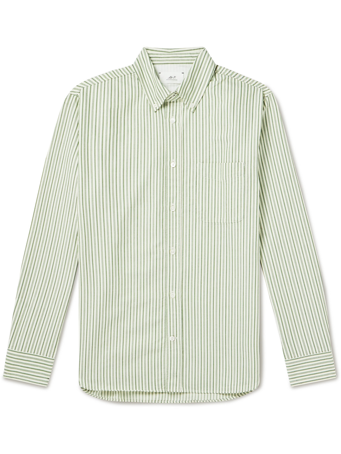 Mr P Button-down Collar Striped Organic Cotton Oxford Shirt In Green