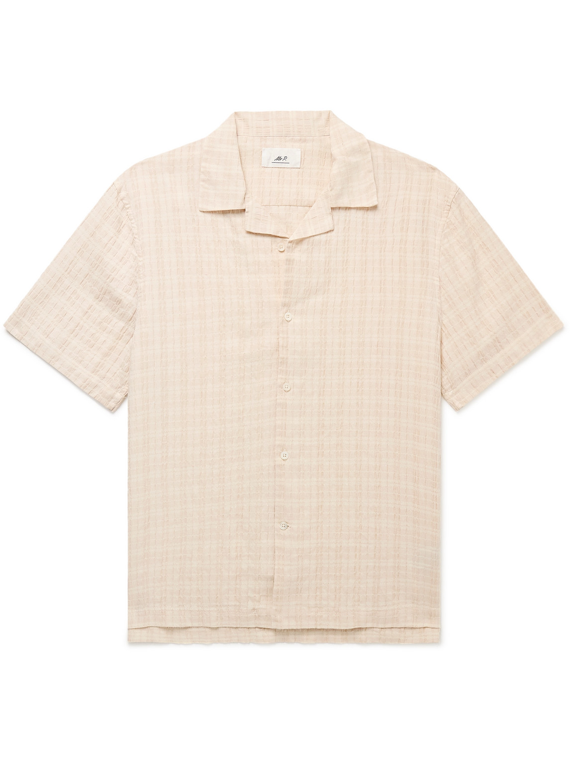 Camp-Collar Checked Cotton-Blend Seersucker Shirt