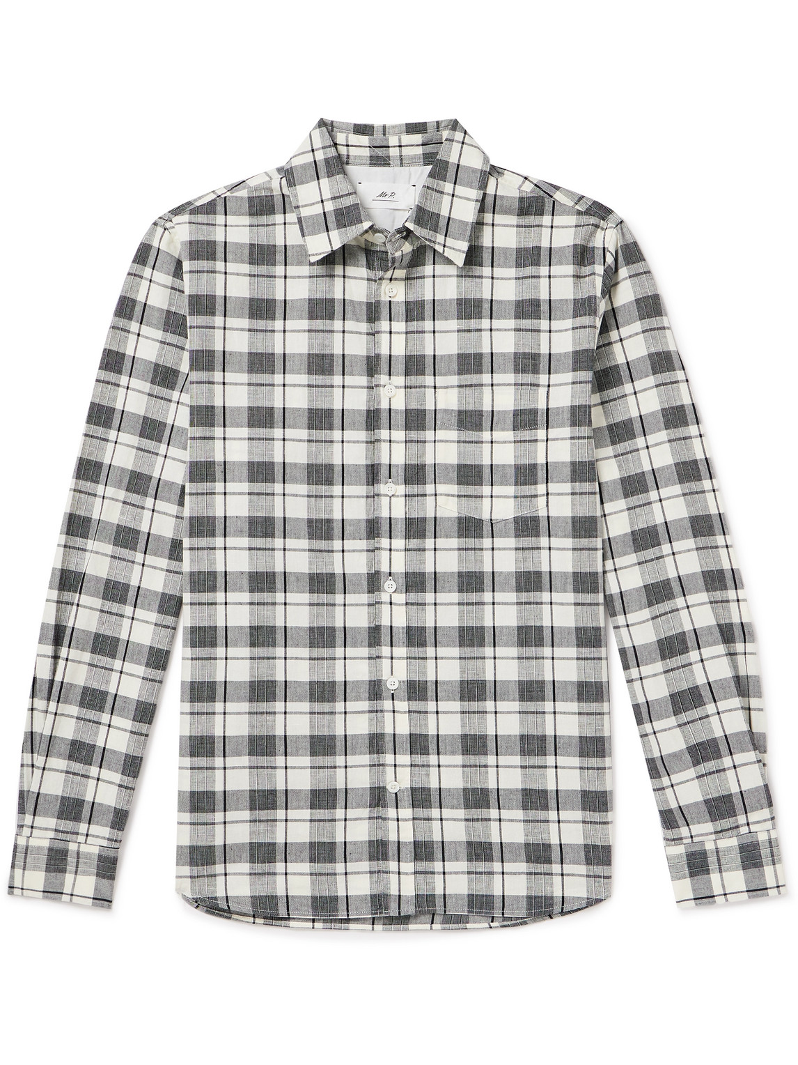 Mr P Checked Organic Cotton And Linen-blend Shirt In White