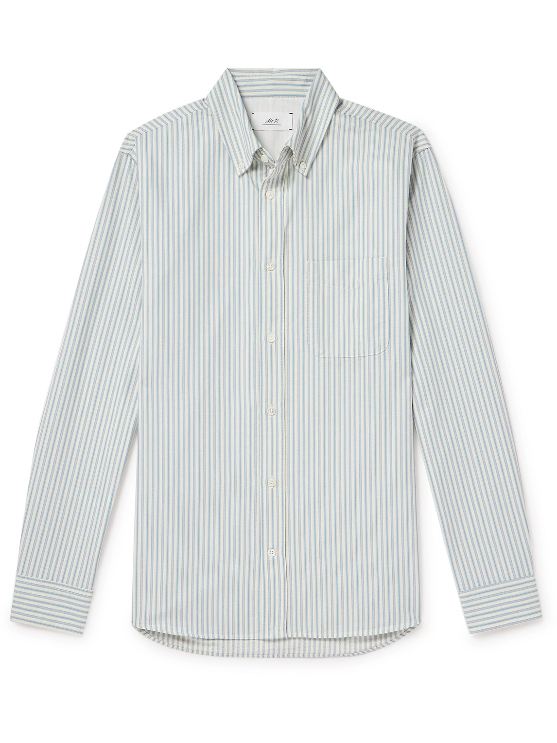 Mr P Button-down Collar Striped Organic Cotton Oxford Shirt In Blue