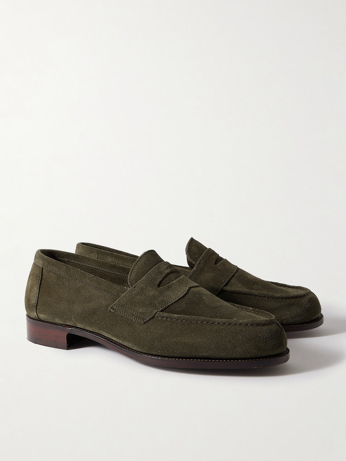 Shop George Cleverley Cannes Suede Penny Loafers In Green