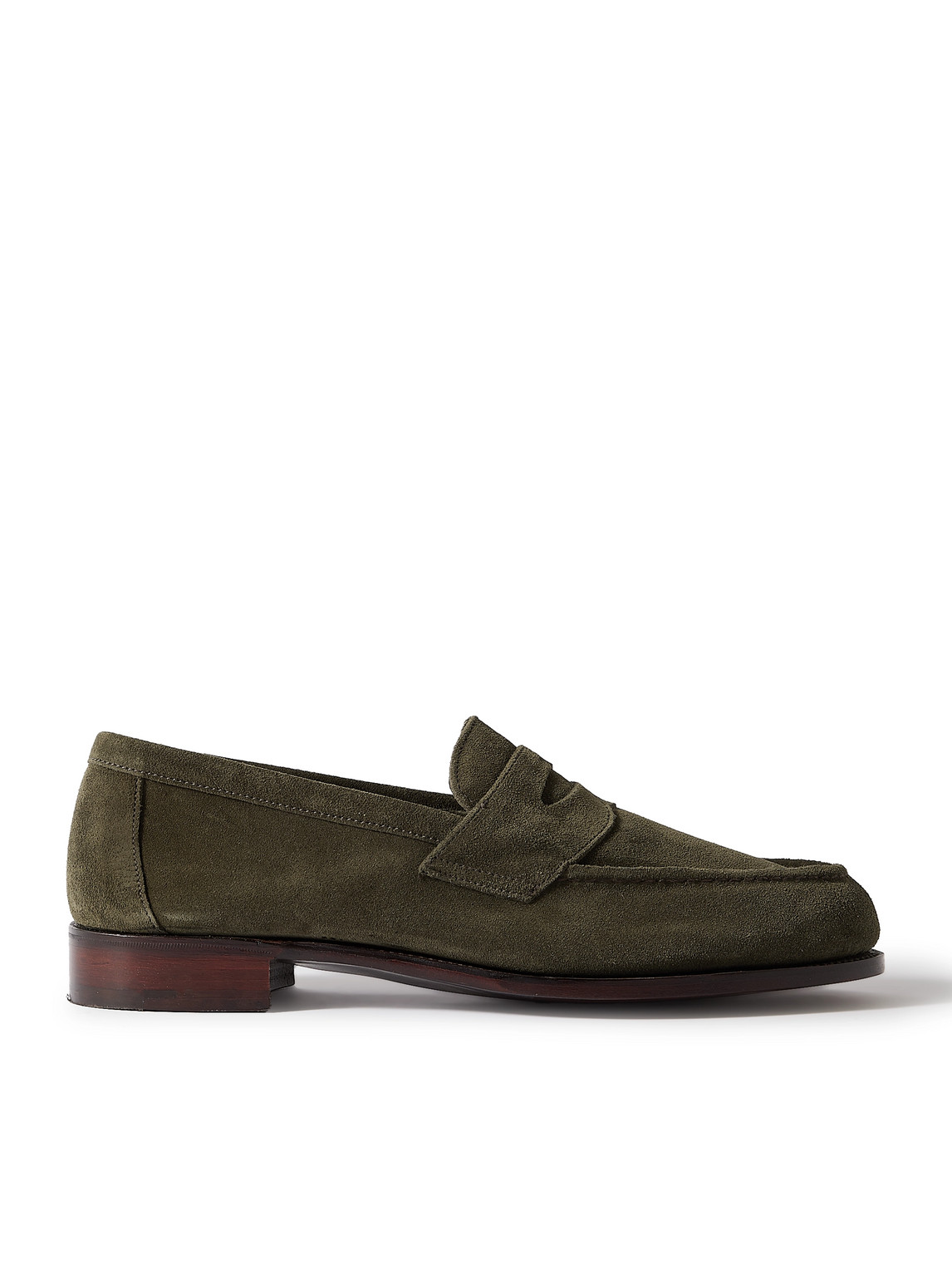 George Cleverley Cannes Suede Penny Loafers In Green