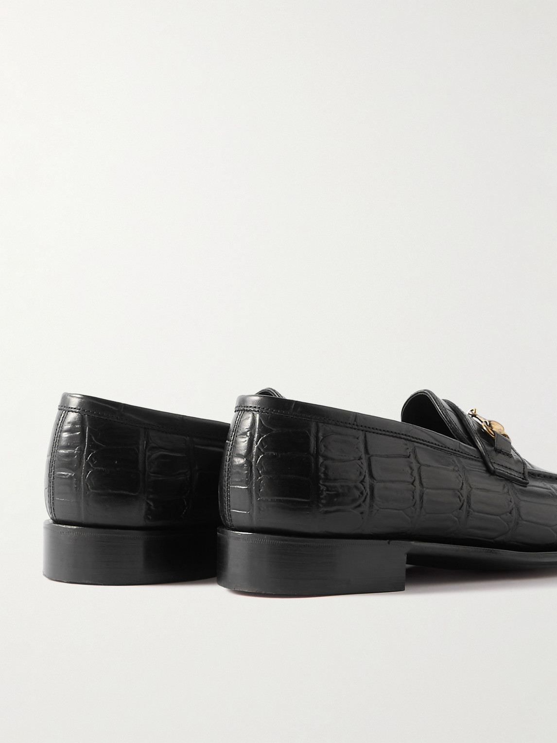 Shop George Cleverley Colony Horsebit Croc-effect Leather Loafers In Black