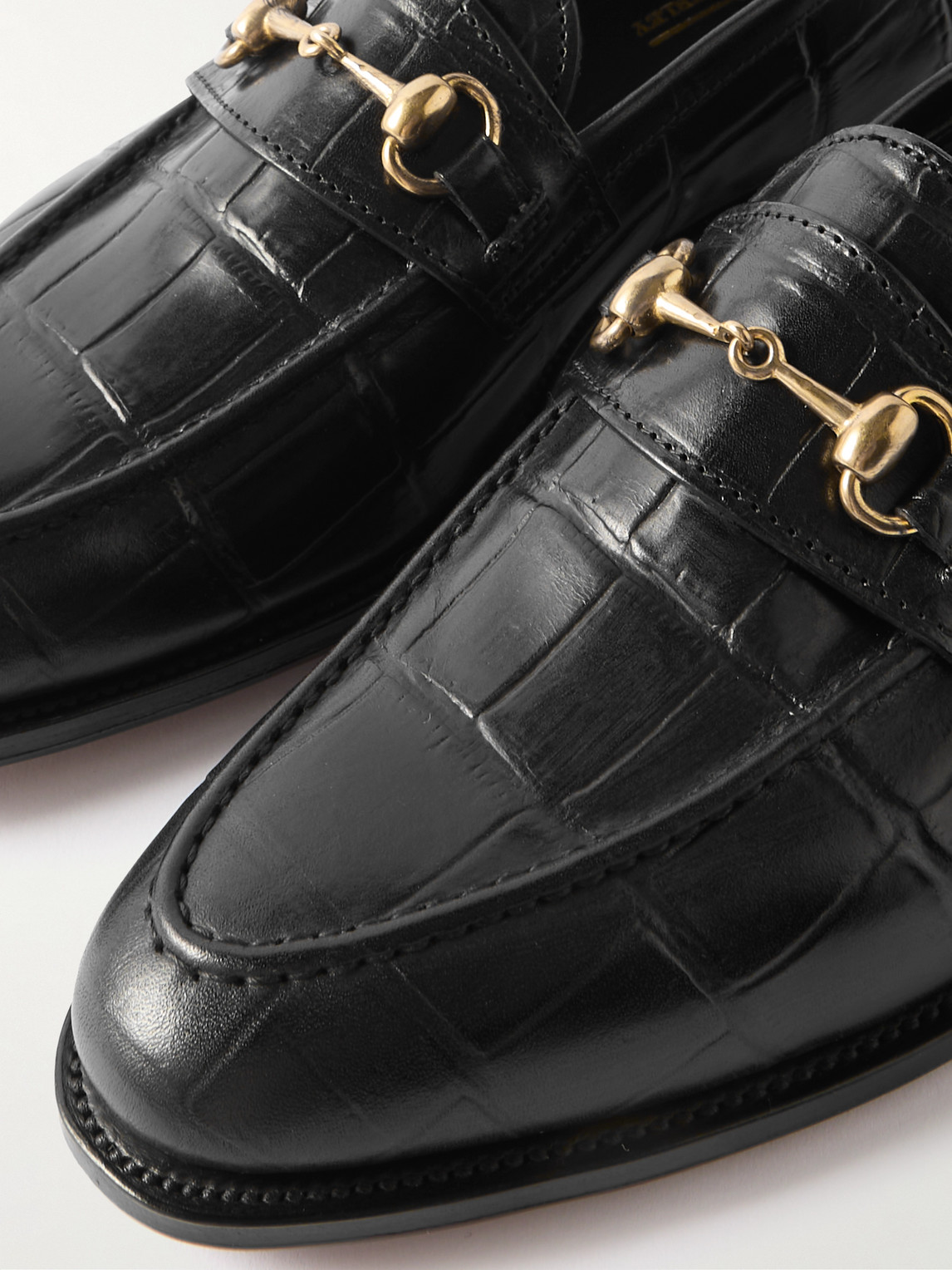 Shop George Cleverley Colony Horsebit Croc-effect Leather Loafers In Black