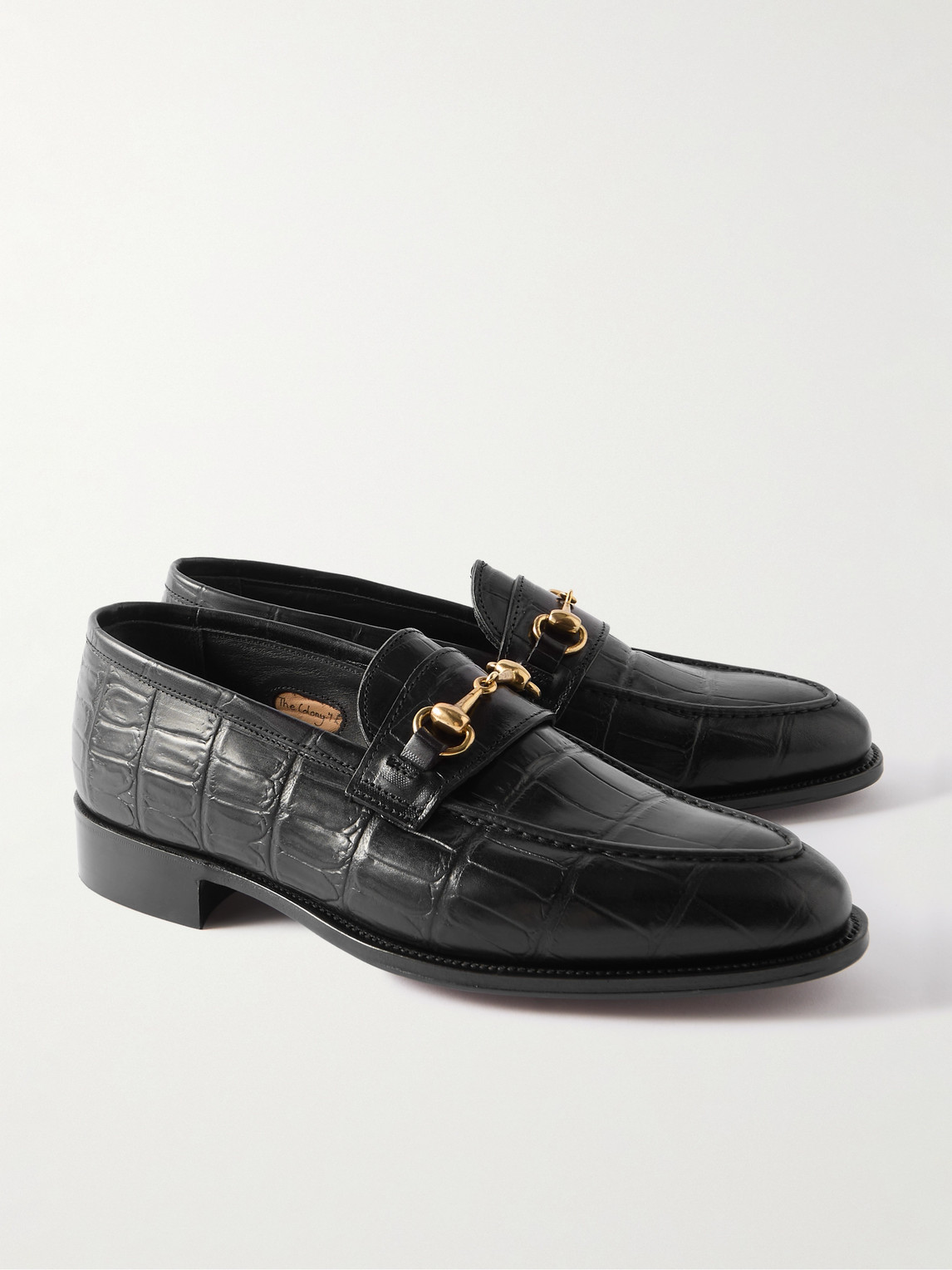 Shop George Cleverley Colony Horsebit Croc-effect Leather Loafers In Black