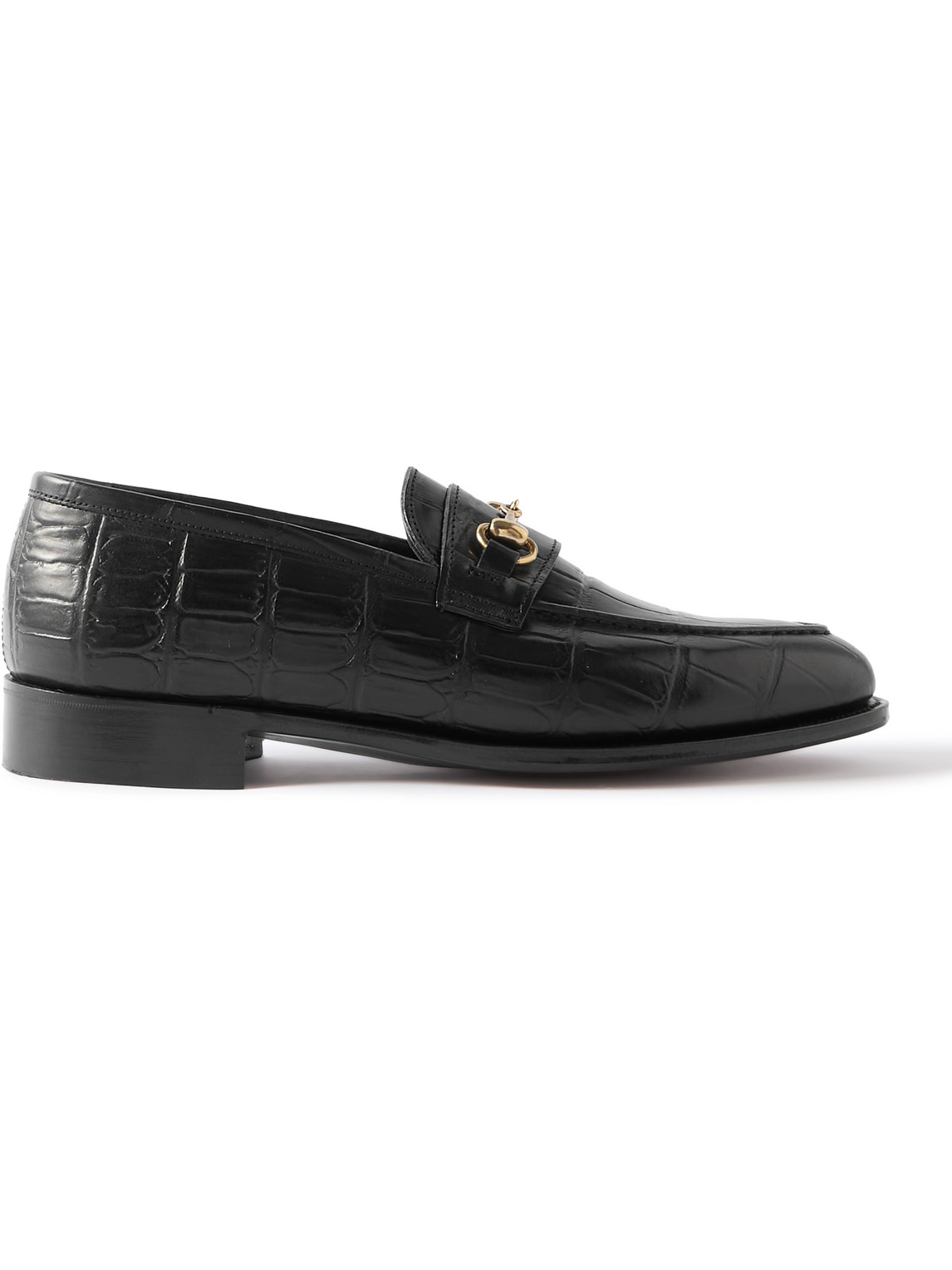 George Cleverley Colony Horsebit Croc-effect Leather Loafers In Black