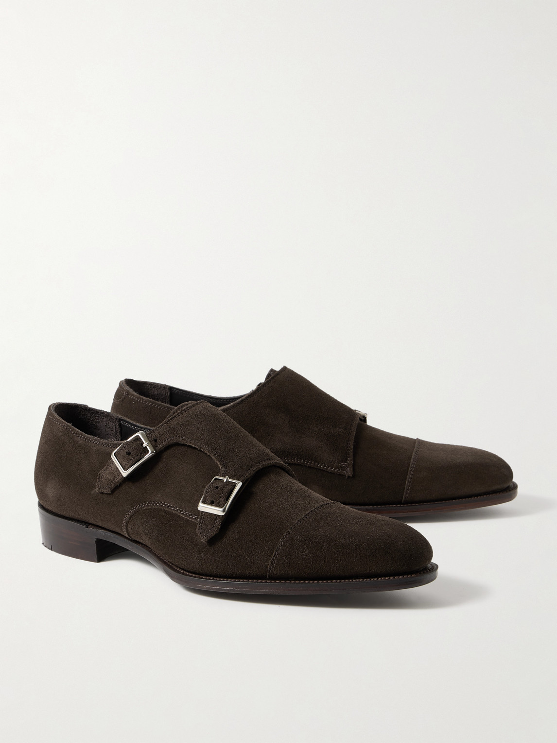 Shop George Cleverley Thomas Cap-toe Suede Monk-strap Shoes In Brown