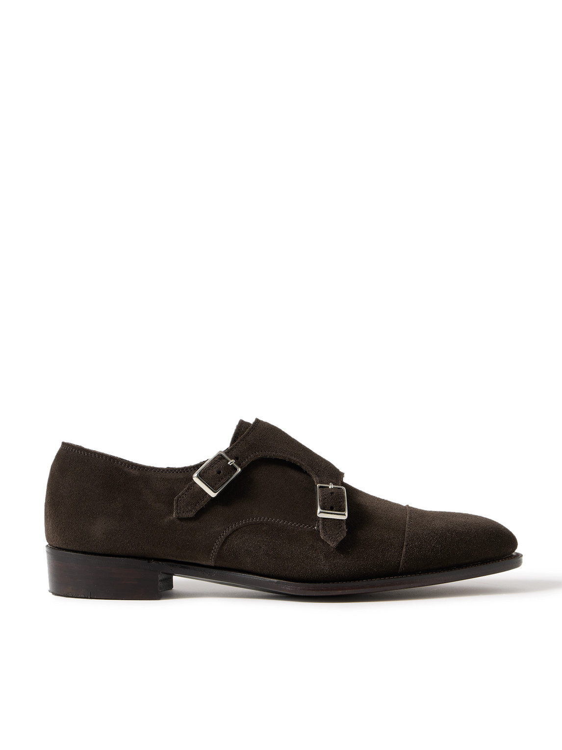 George Cleverley Thomas Cap-toe Suede Monk-strap Shoes In Brown