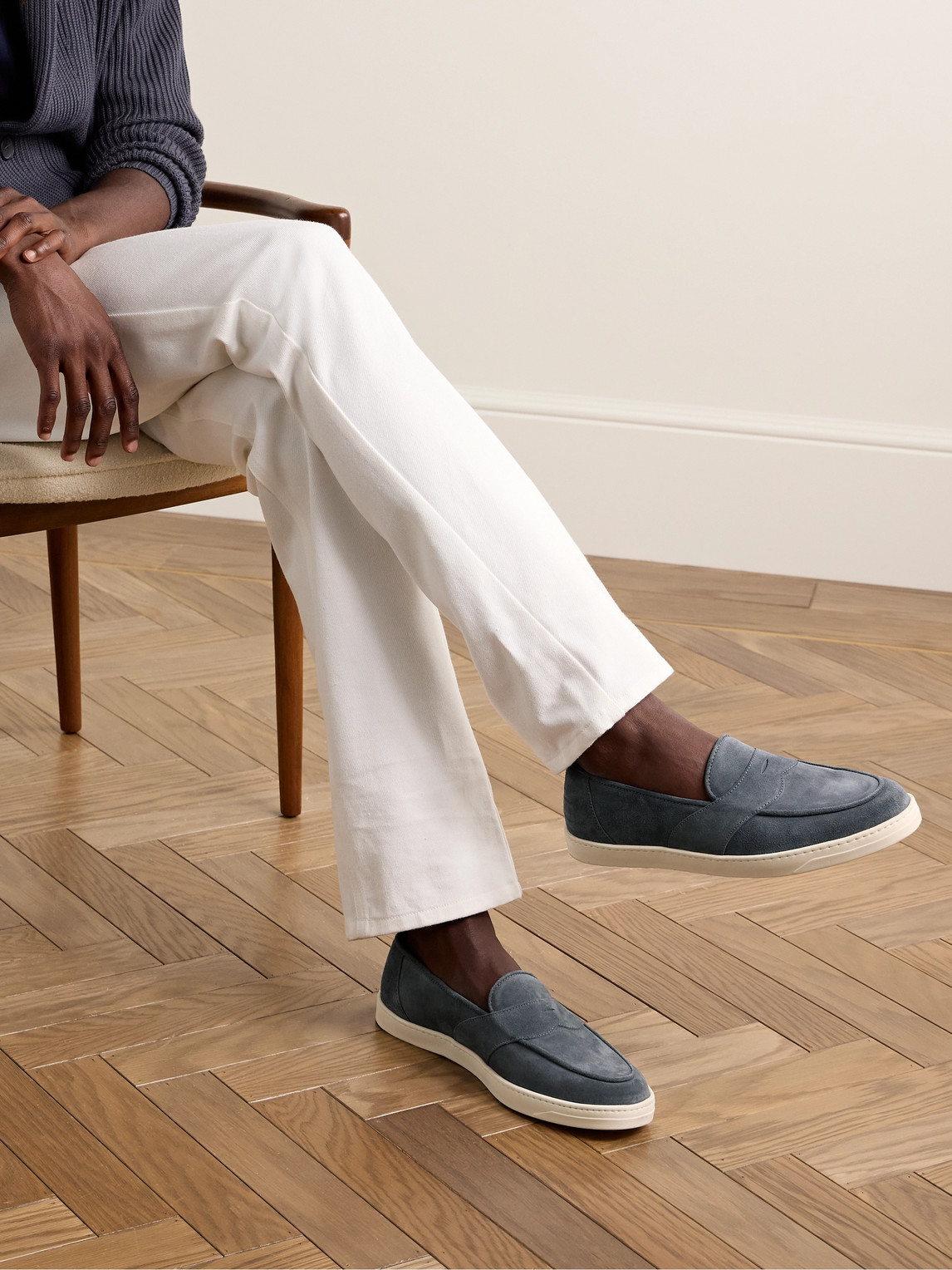 Shop George Cleverley Joey Suede Penny Loafers In Blue