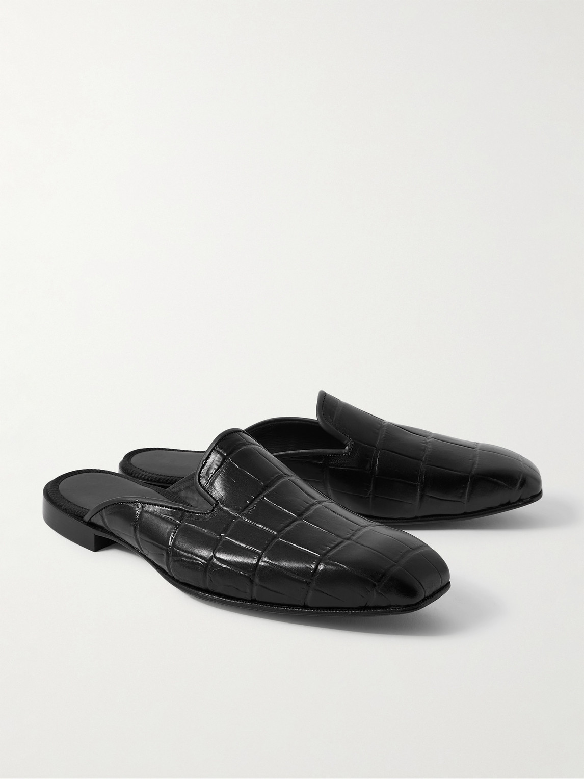 Shop George Cleverley Croc-effect Leather Backless Loafers In Black