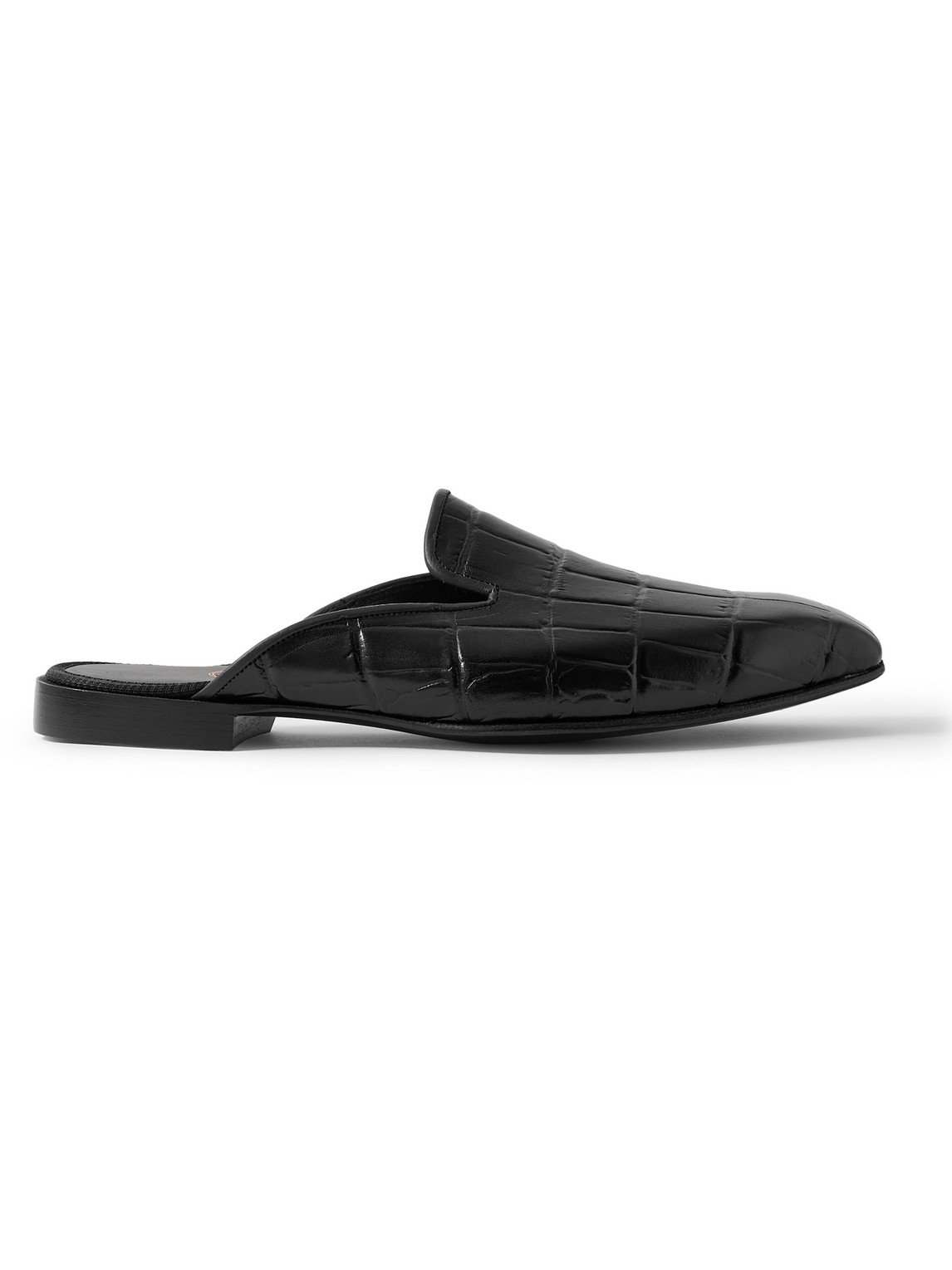 Croc-Effect Leather Backless Loafers