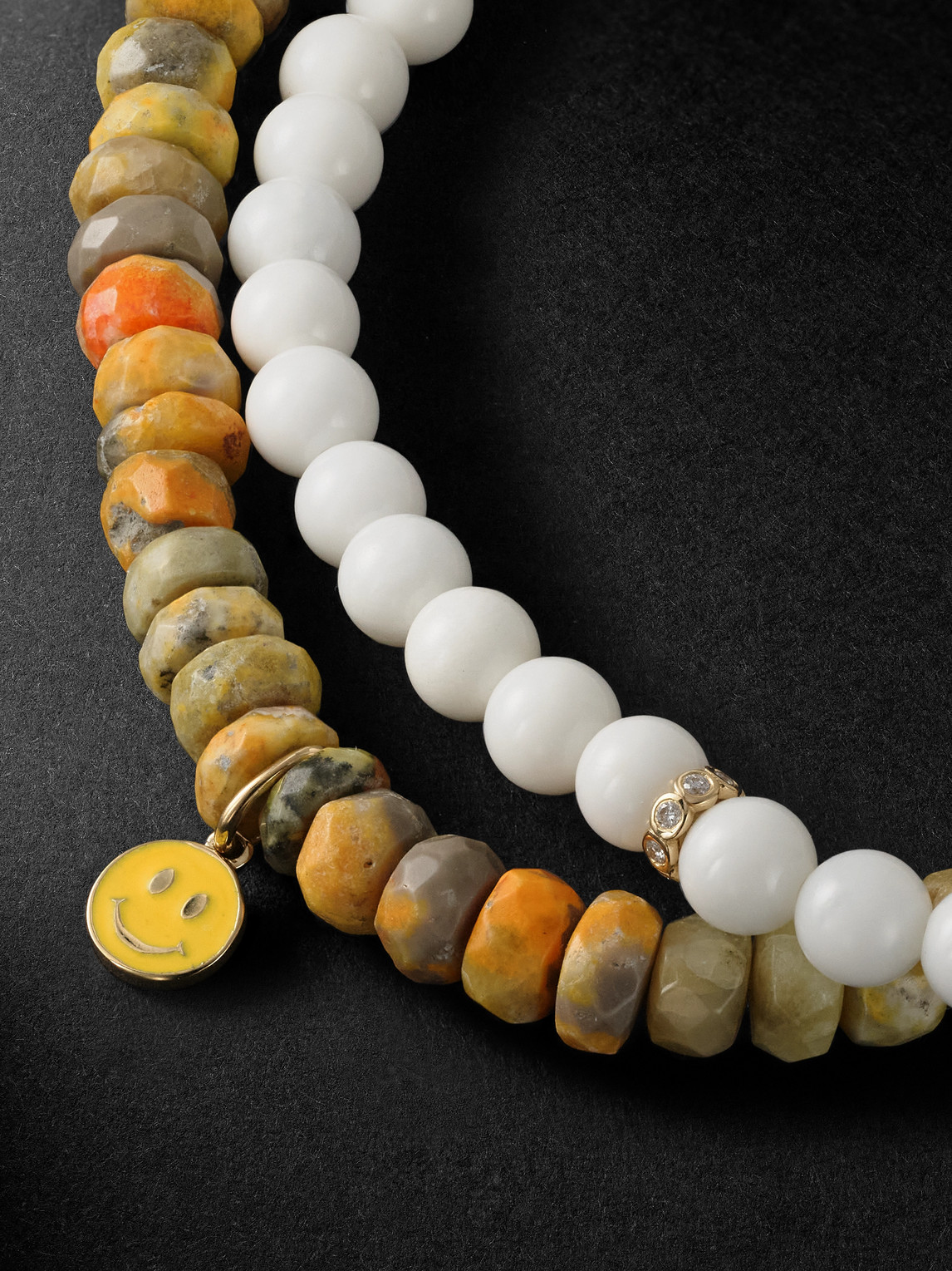 Shop Sydney Evan Set Of Two Gold, Enamel And Multi-stone Beaded Bracelets In Orange