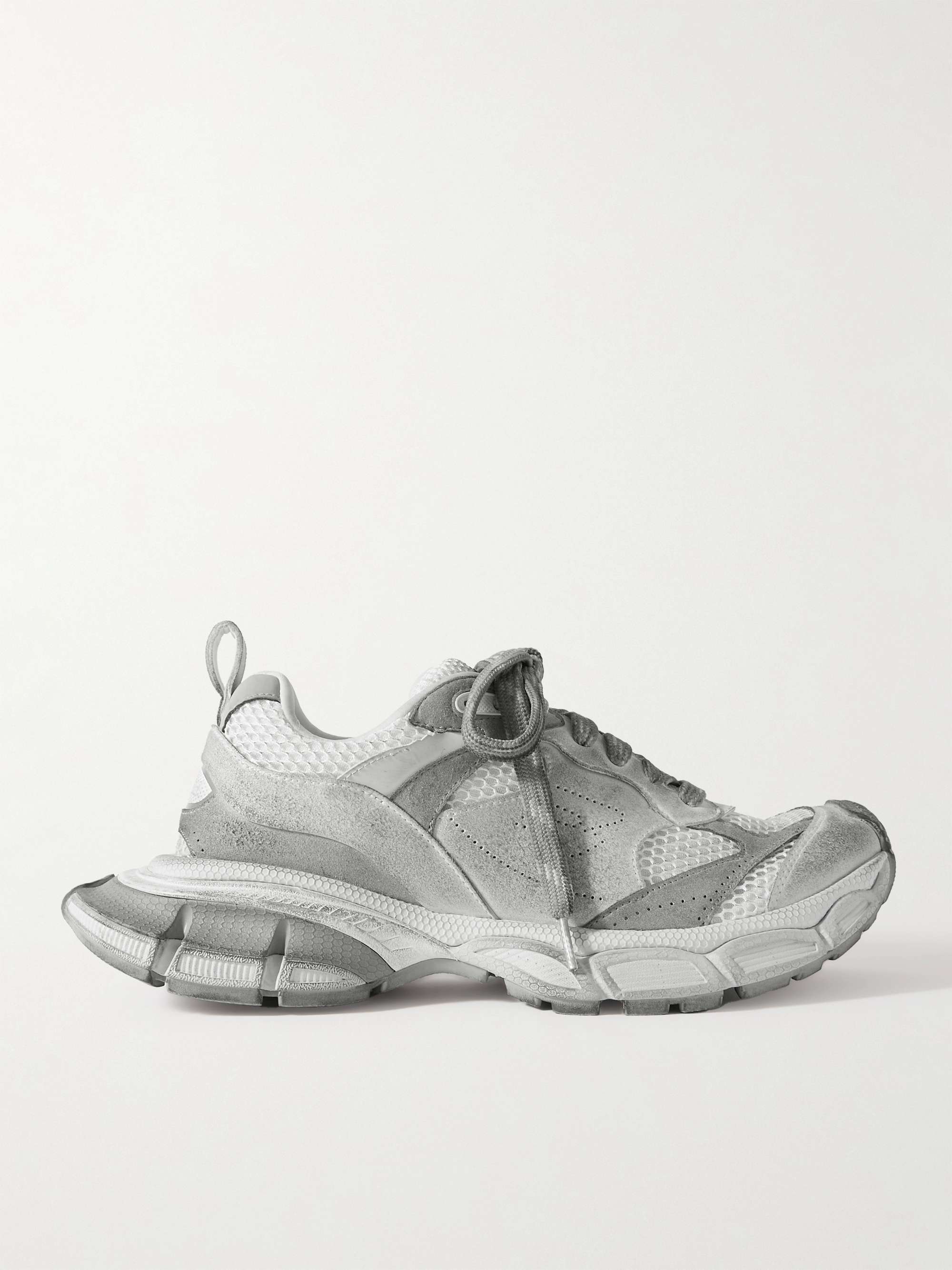 BALENCIAGA 3XL Distressed Faux Suede and Mesh Sneakers for Men | MR PORTER