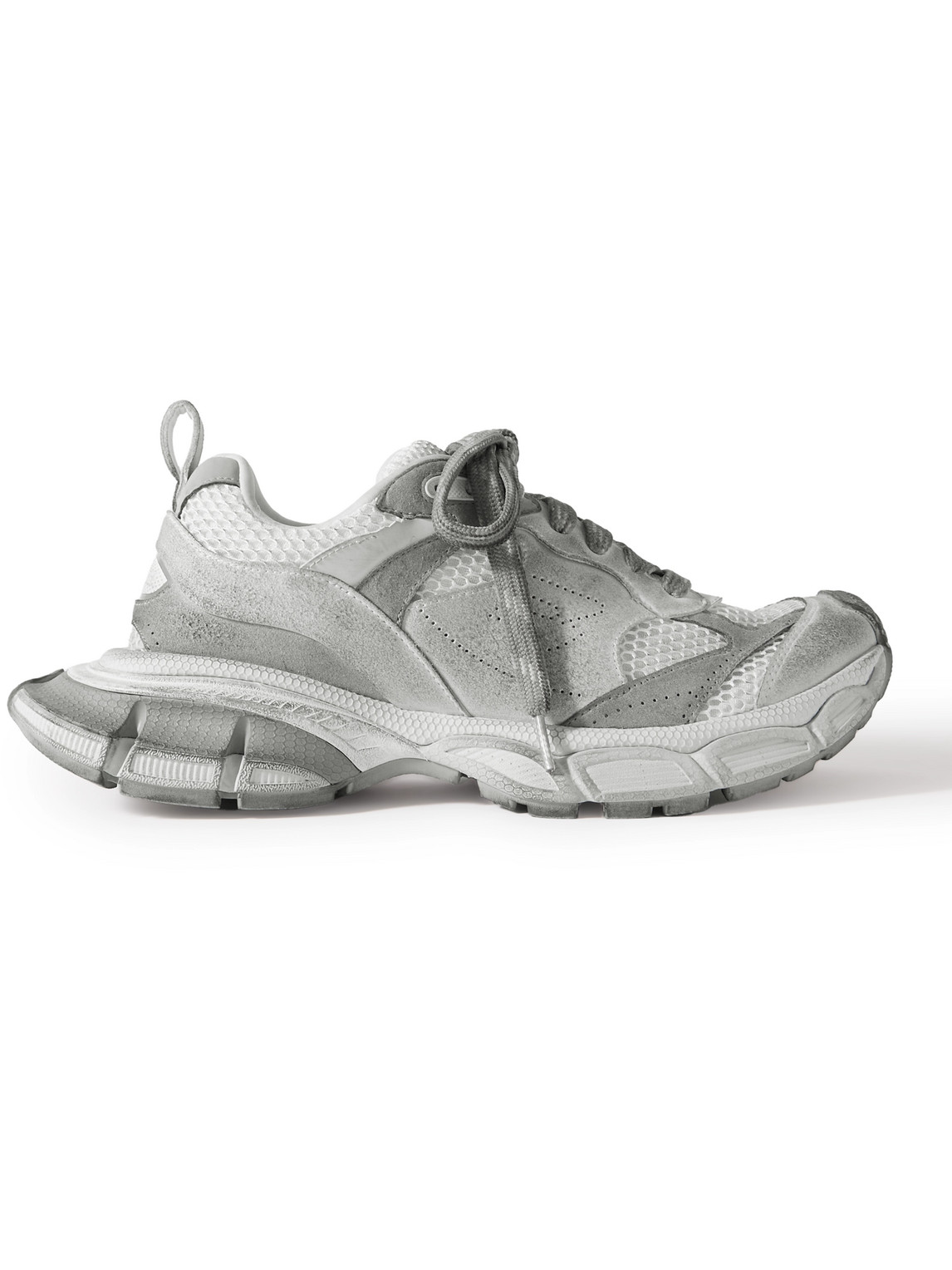 Shop Balenciaga 3xl Distressed Faux Suede And Mesh Sneakers In Gray