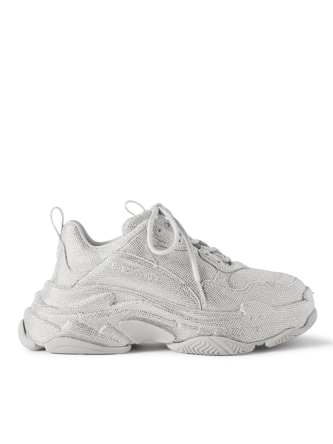 Balenciaga Triple S Rhinestone-embellished Microfibre Sneakers In Silver