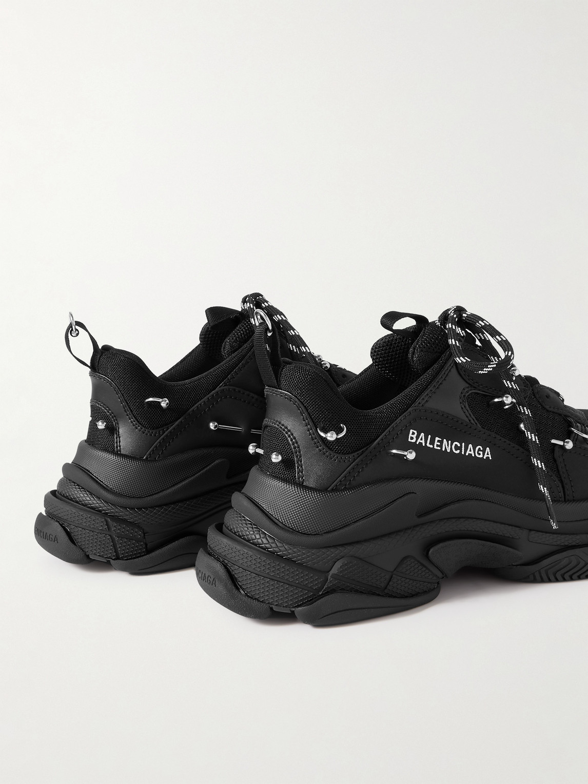 Shop Balenciaga Triple S Piercing Mesh, Rubber And Leather Sneakers In Black
