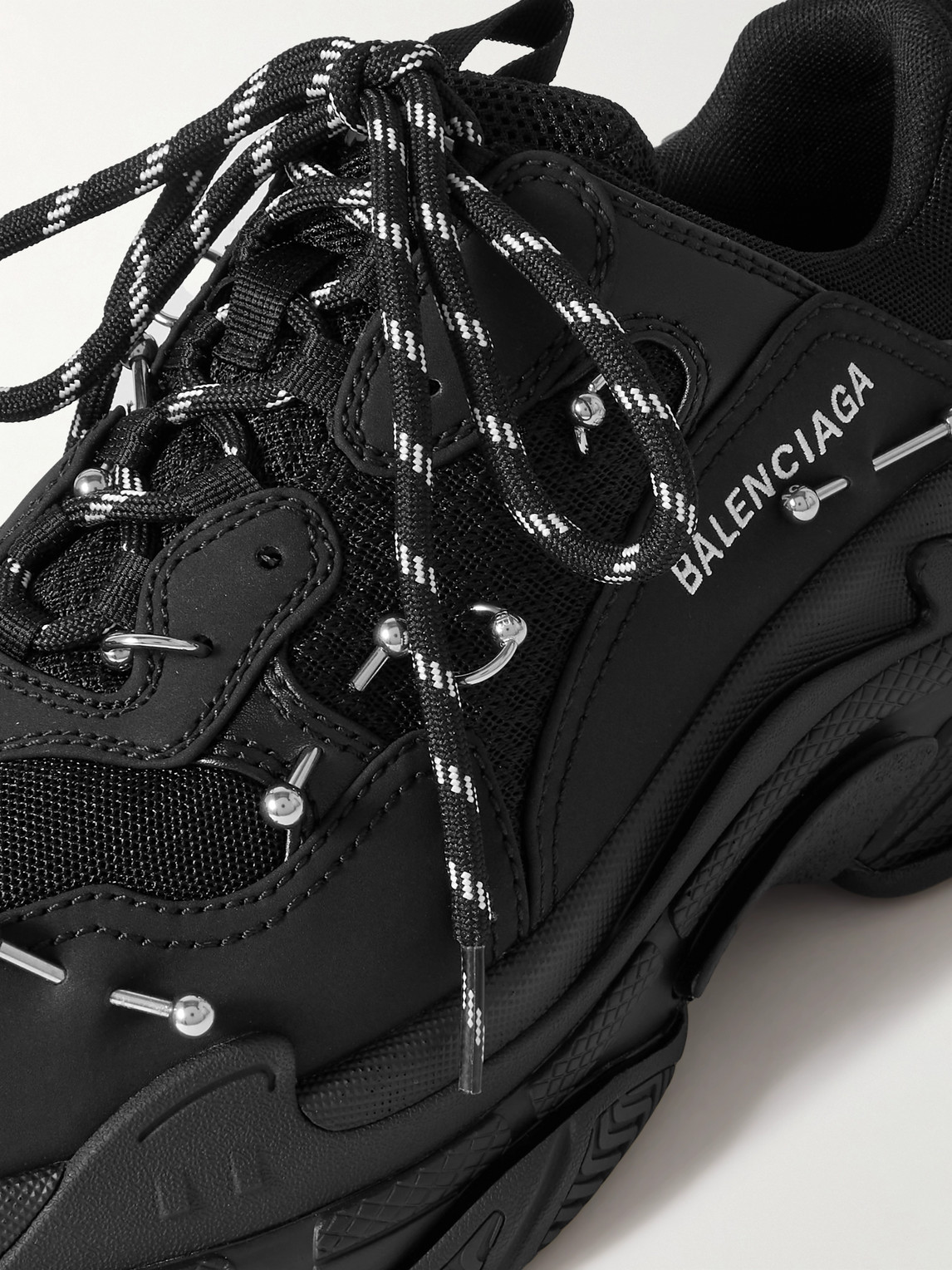 Shop Balenciaga Triple S Piercing Mesh, Rubber And Leather Sneakers In Black