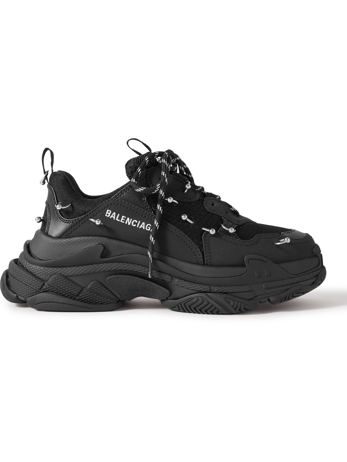 Shop Balenciaga Triple S Piercing Mesh, Rubber And Leather Sneakers In Black