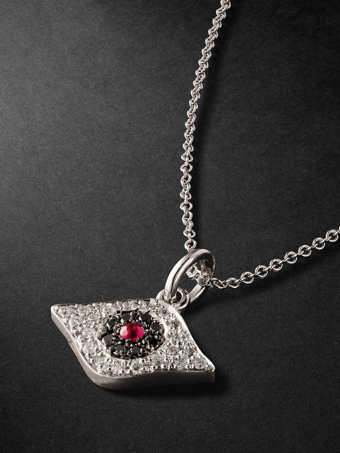 Shop Ileana Makri Kitten Eye White Gold, Diamond And Ruby Pendant Necklace In Silver