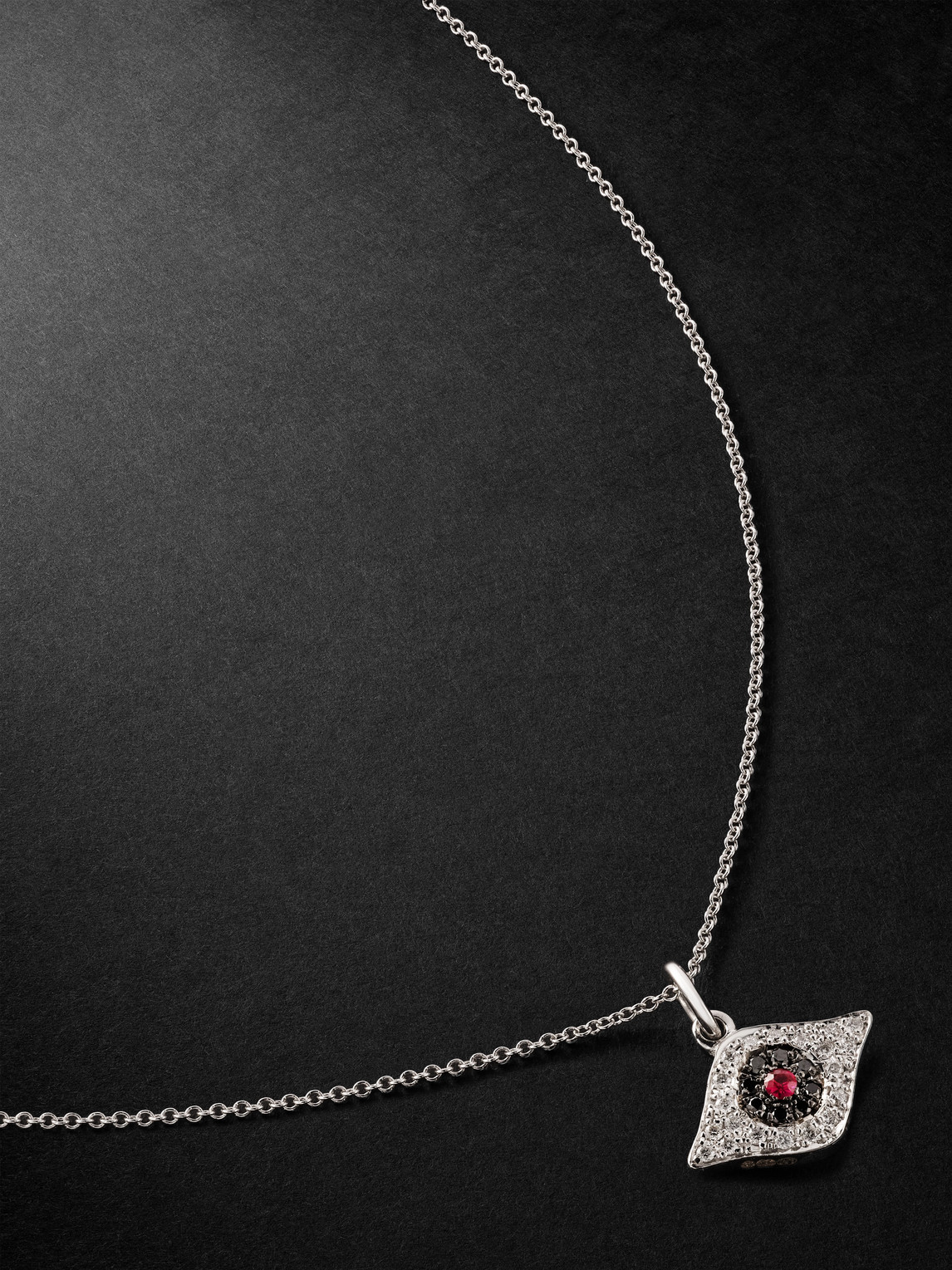 Ileana Makri Kitten Eye White Gold, Diamond And Ruby Pendant Necklace In Silver