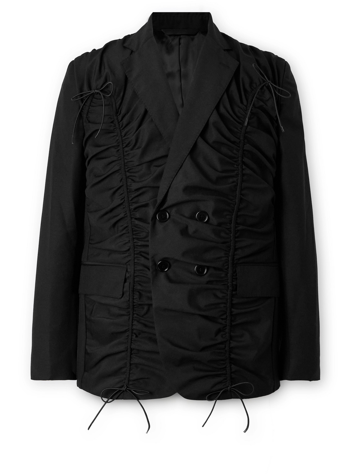 Simone Rocha Double-breasted Ruched Woven Blazer In Black