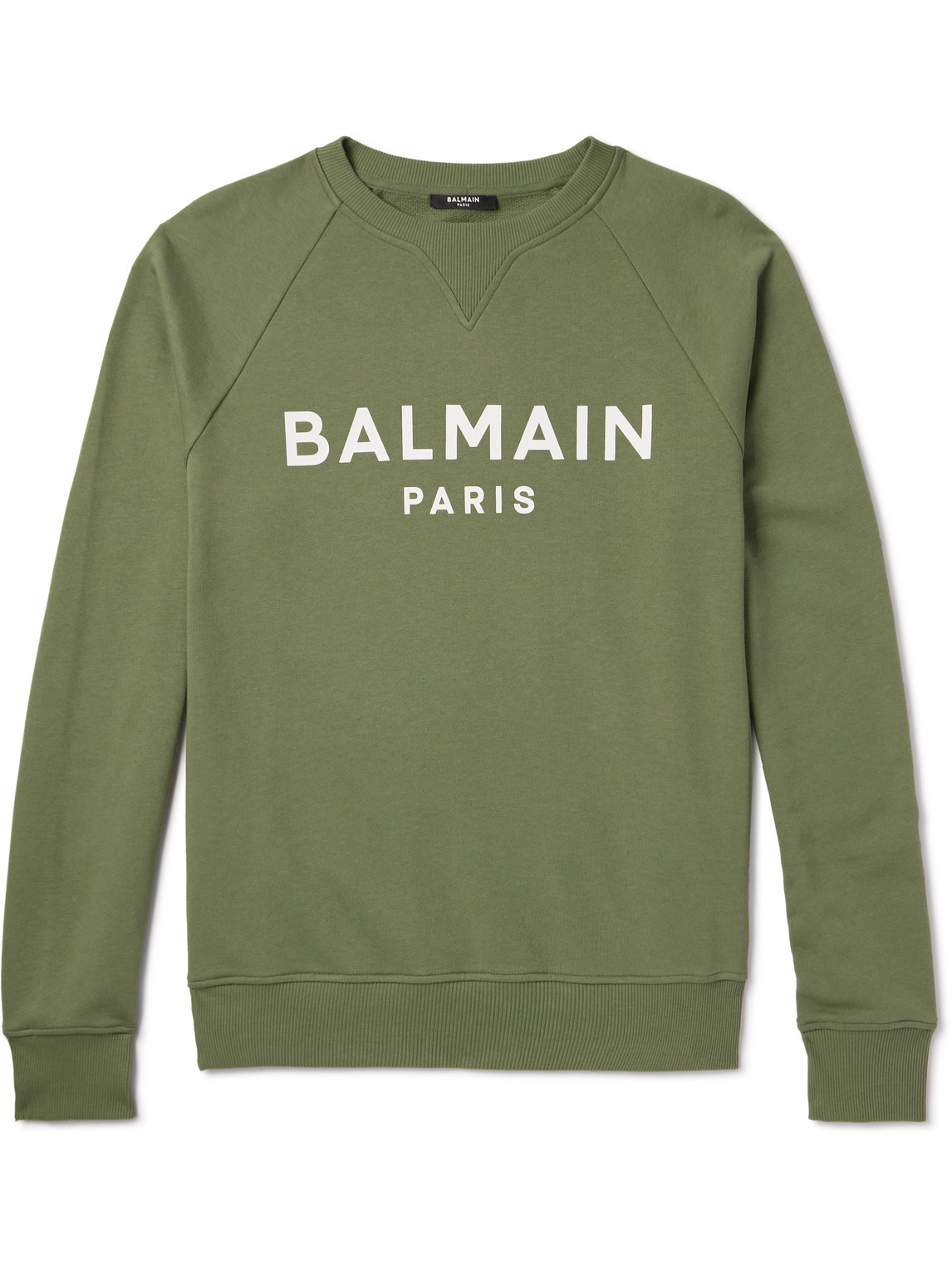 Shop Balmain Logo-print Cotton-jersey Sweatshirt In Green