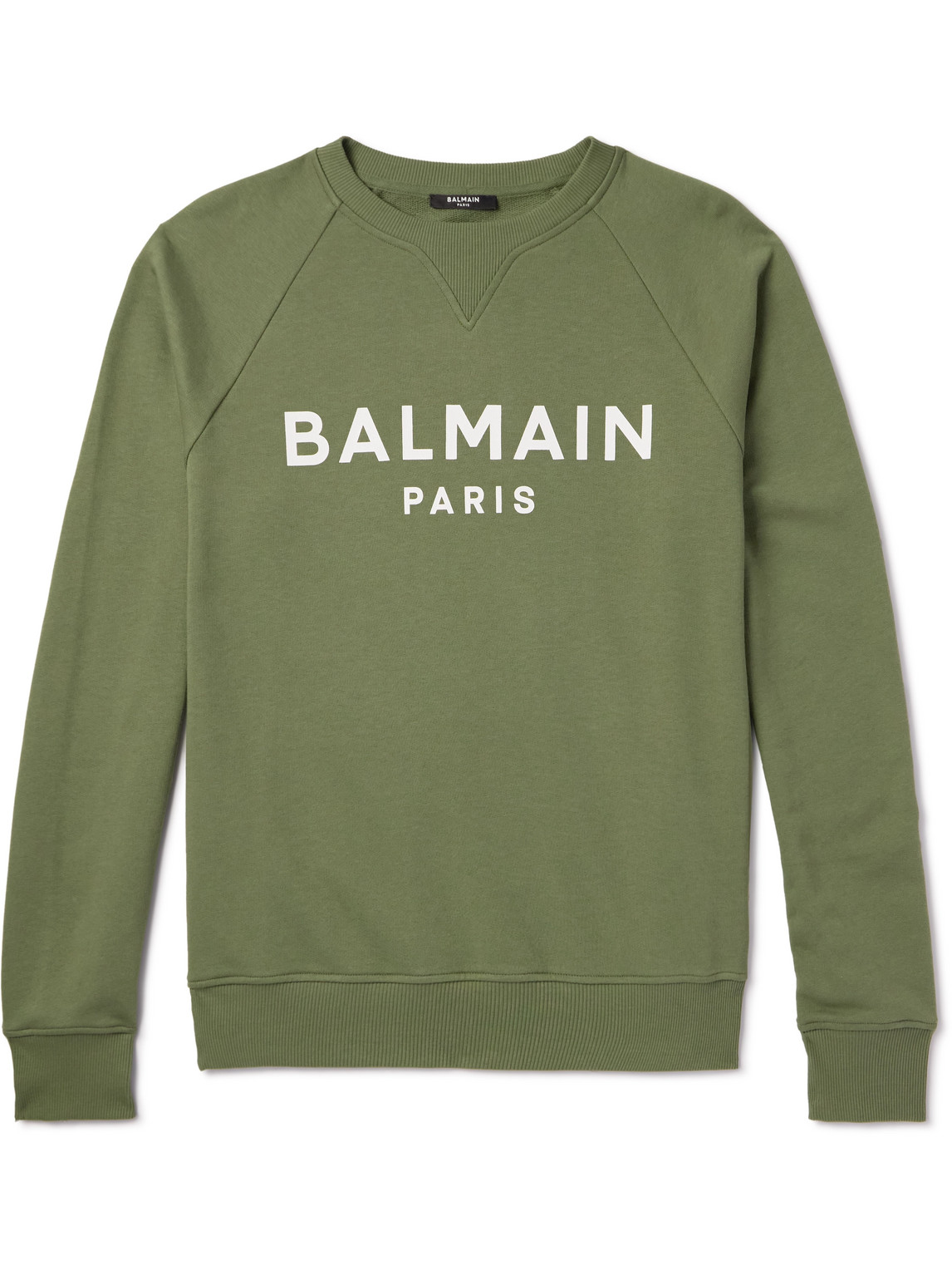 Balmain Parisian Ribbed Hem Sweatshirt With V-stitch Detailing In Green
