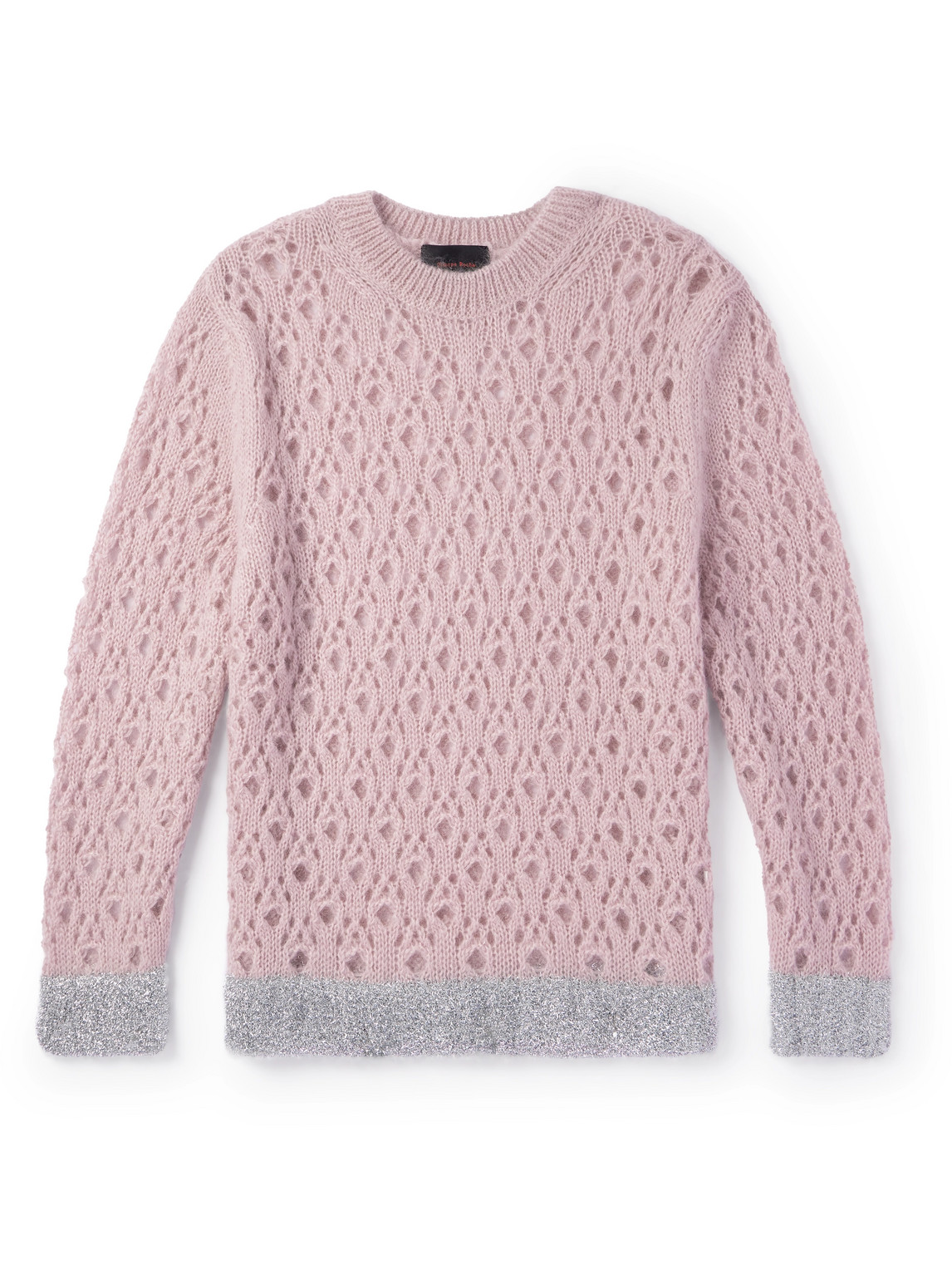 Simone Rocha Metallic-trimmed Open-knit Mohair-blend Sweater In Pink