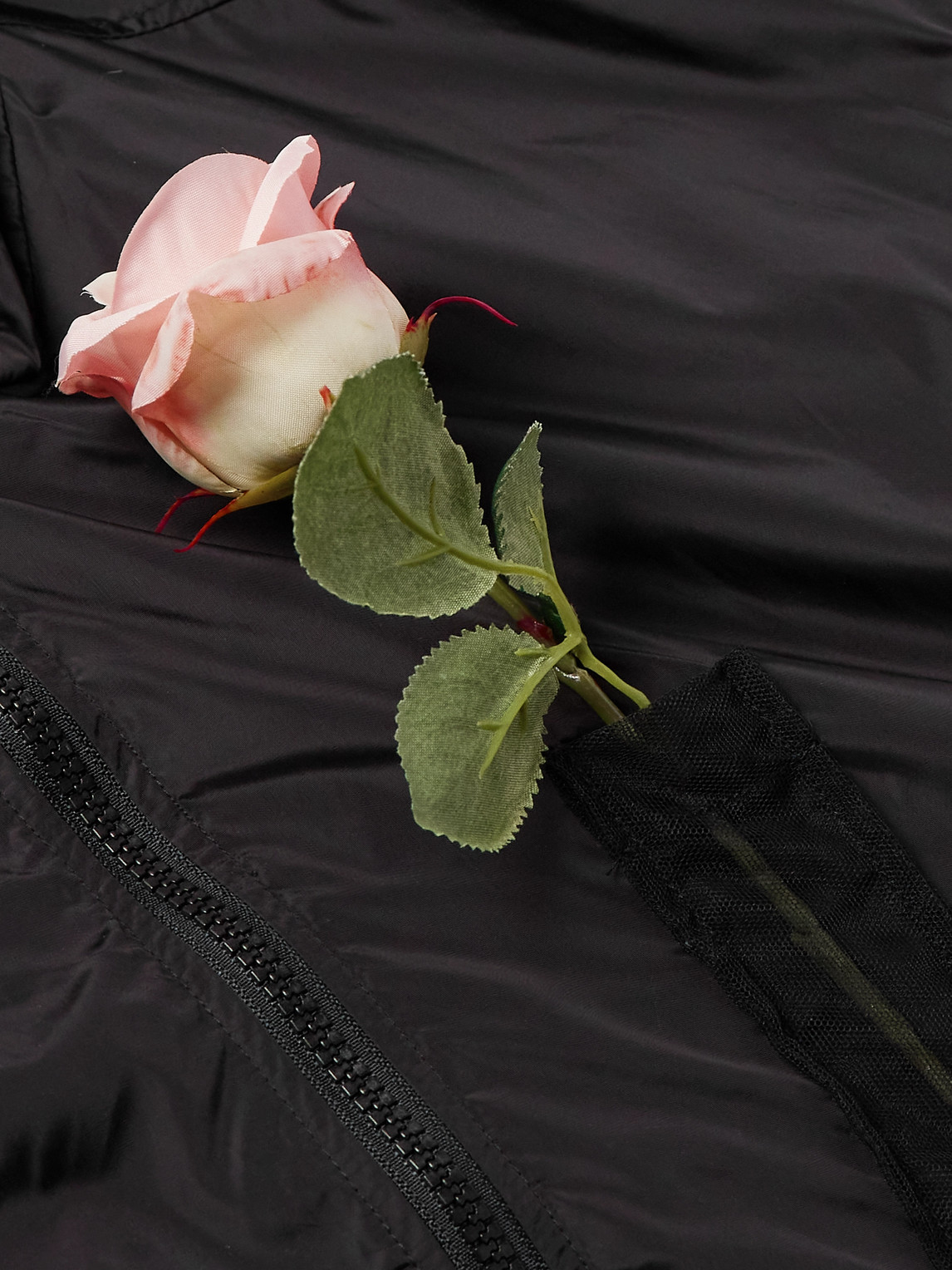 Shop Simone Rocha Embellished Tulle-trimmed Shell Jacket In Black