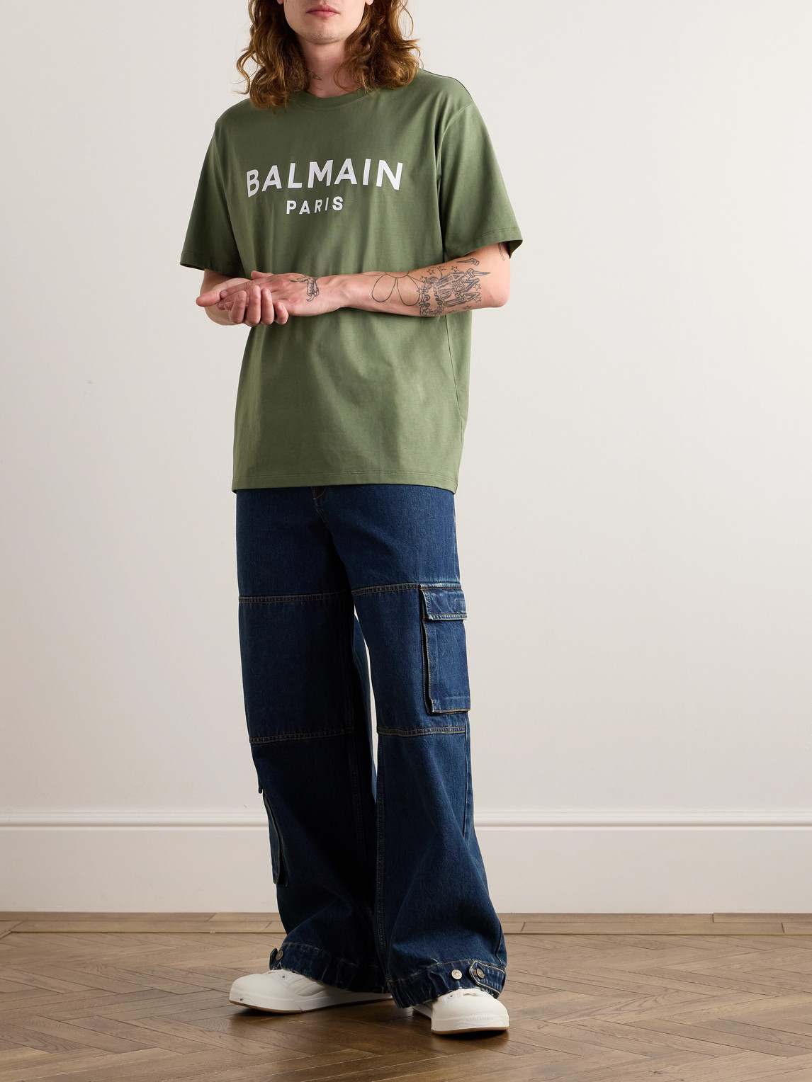 Shop Balmain Logo-print Cotton-jersey T-shirt In Green